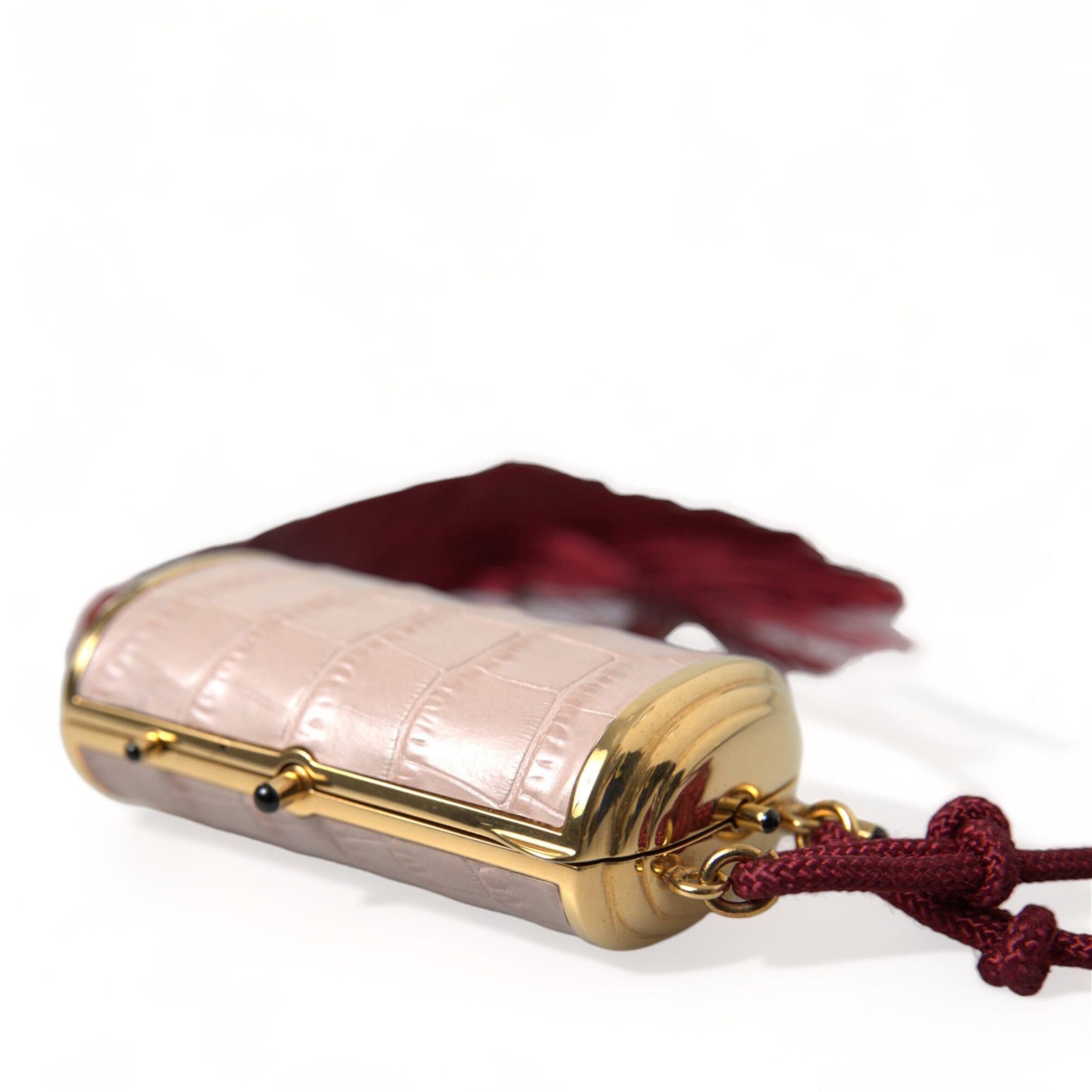 Dolce & Gabbana Pink Exotic Leather Mini Mirror Tassel Makeup Bag