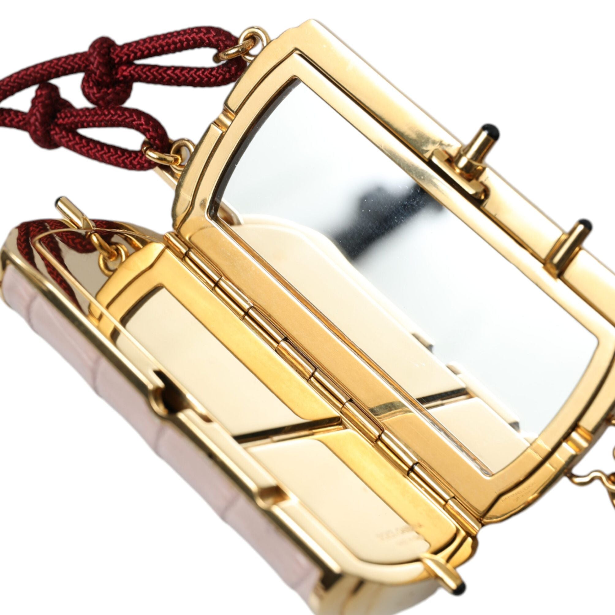 Dolce & Gabbana Pink Exotic Leather Mini Mirror Tassel Makeup Bag