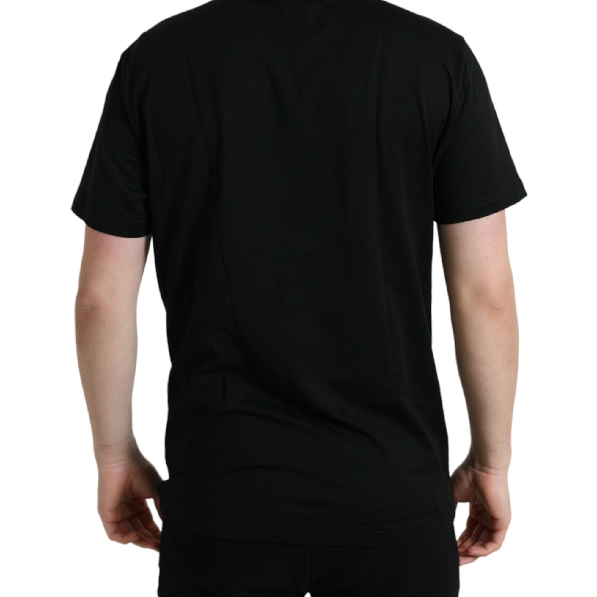 Dolce & Gabbana Black Cotton Dog Tag Round Neck T-shirt