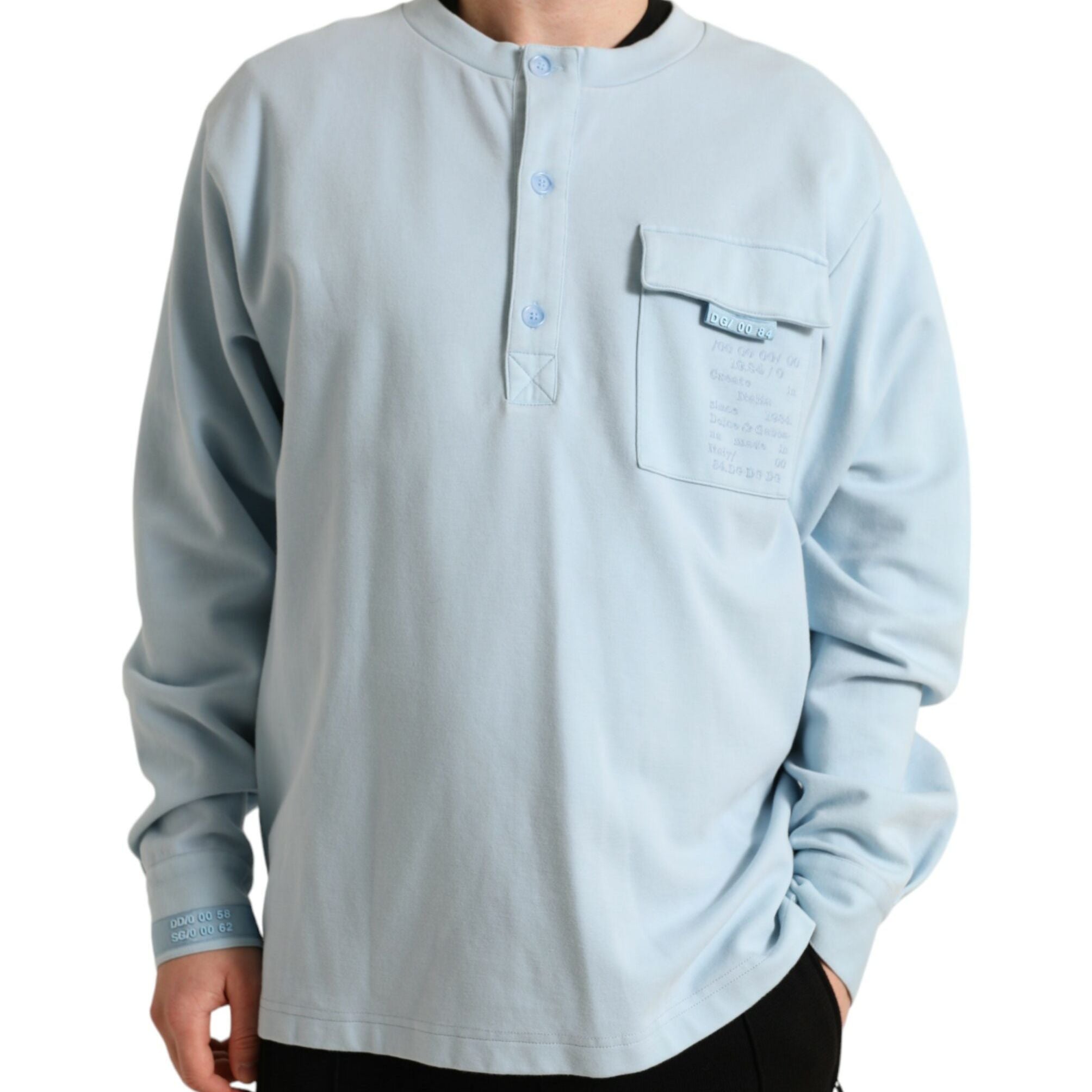 Dolce & Gabbana Light Blue Cotton Buttoned Pullover Sweater