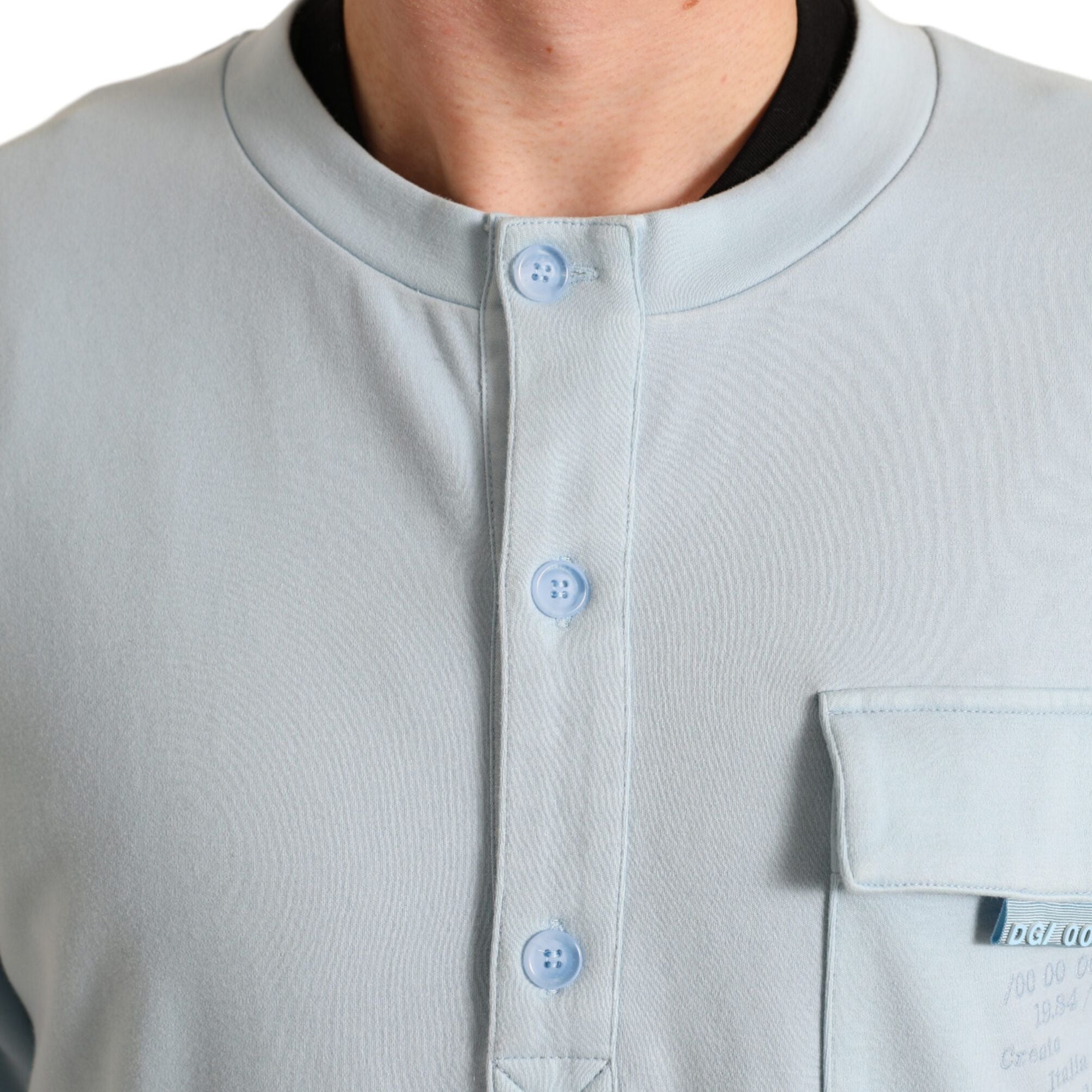 Dolce & Gabbana Light Blue Cotton Buttoned Pullover Sweater