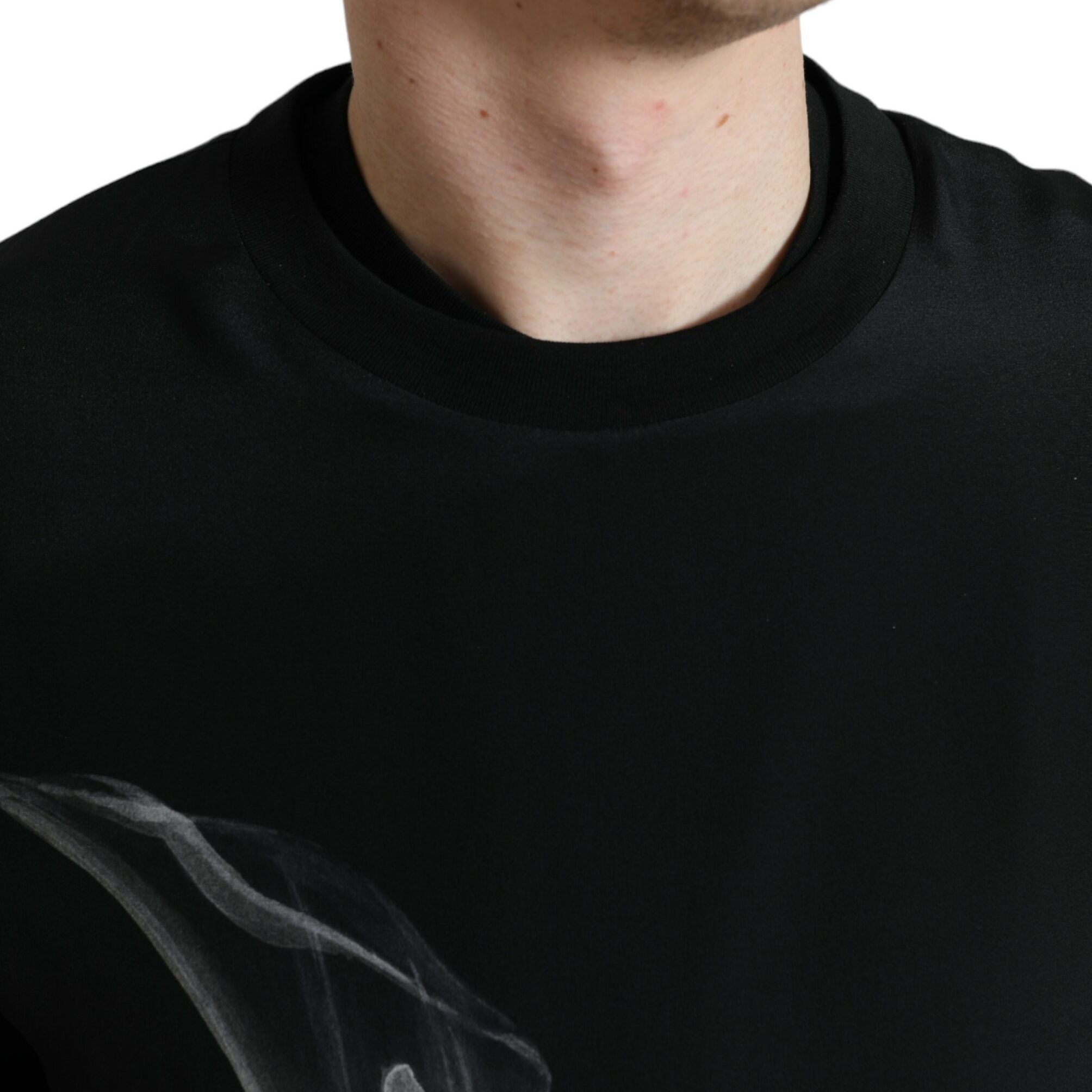 Dolce & Gabbana Black Floral Print Crewneck Pullover Sweater