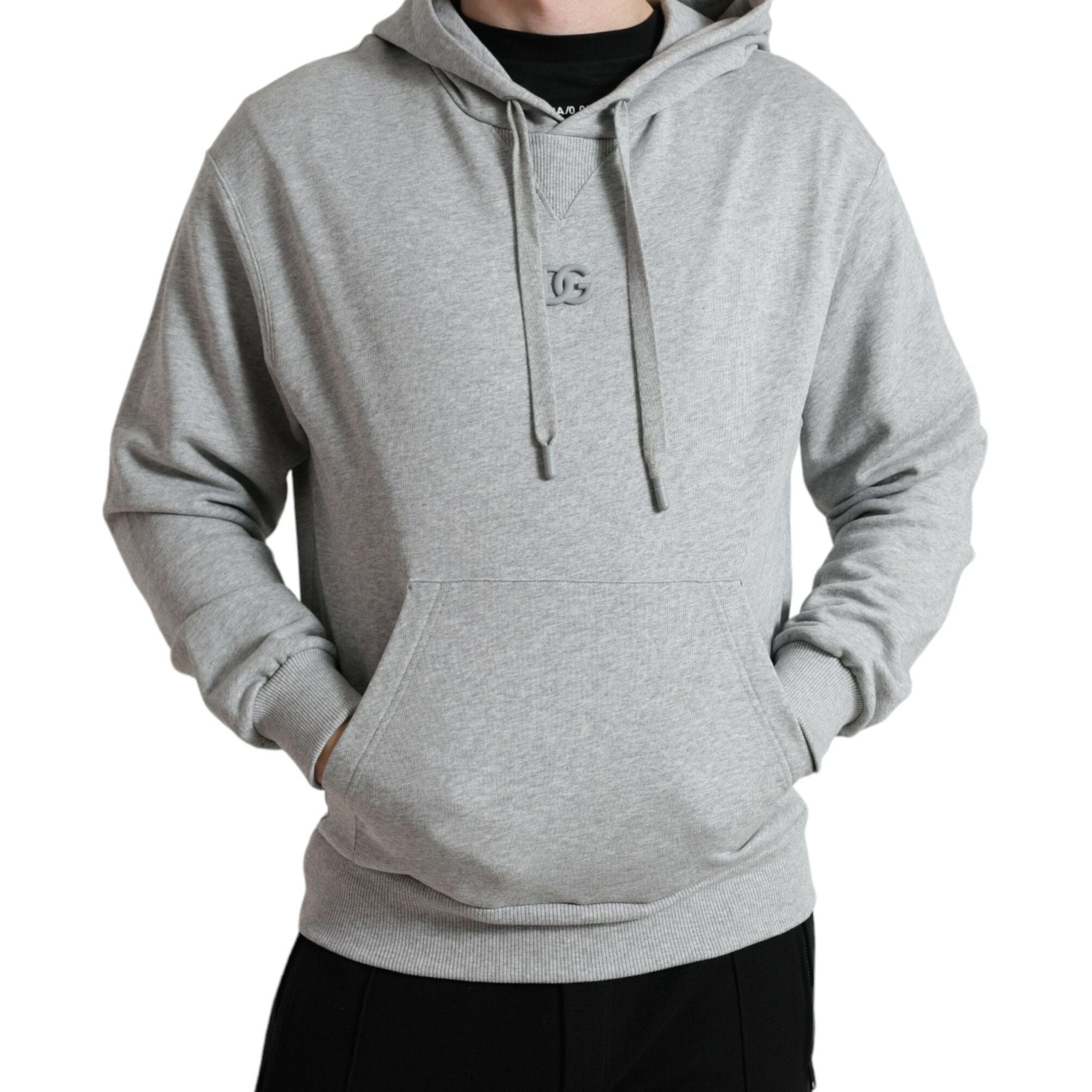 Dolce & Gabbana Gray Cotton Logo Hooded Sweatshirt Sweater