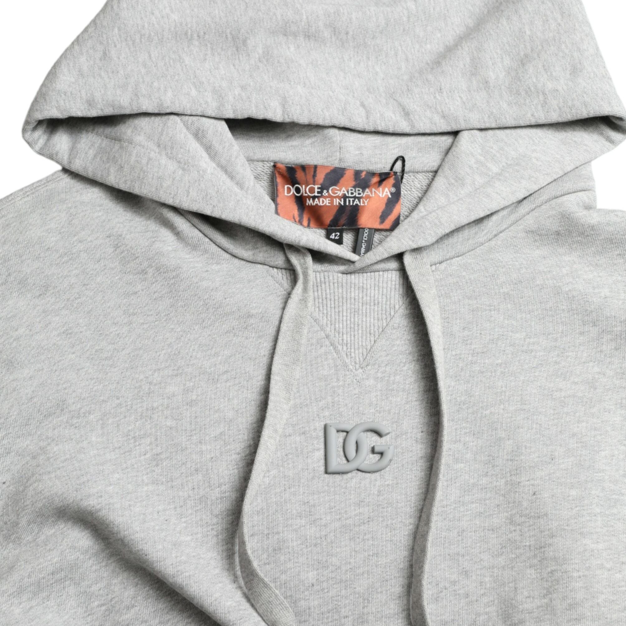 Dolce & Gabbana Gray Cotton Logo Hooded Sweatshirt Sweater