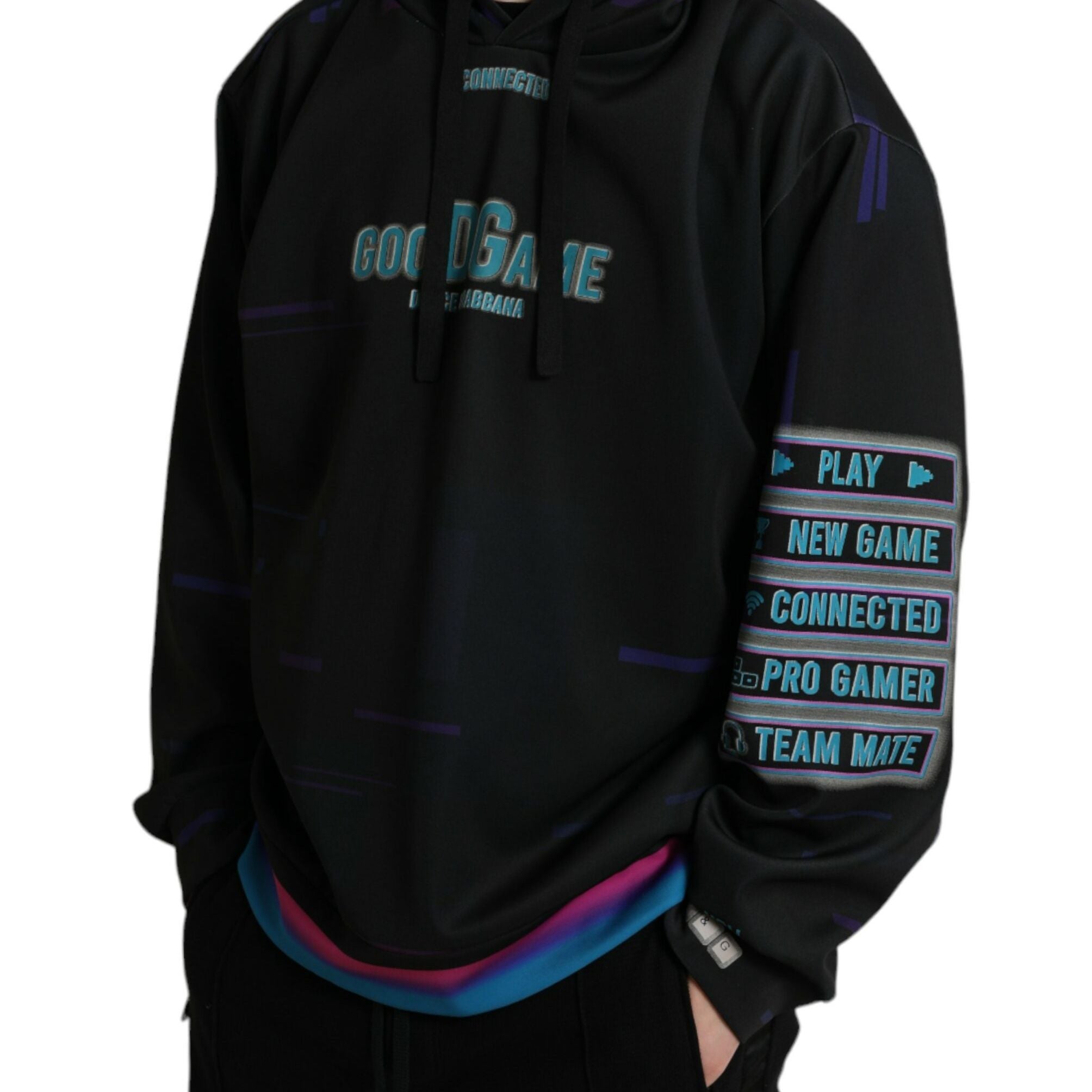 Dolce & Gabbana Black Logo Print Hooded Sweatshirt Sweater