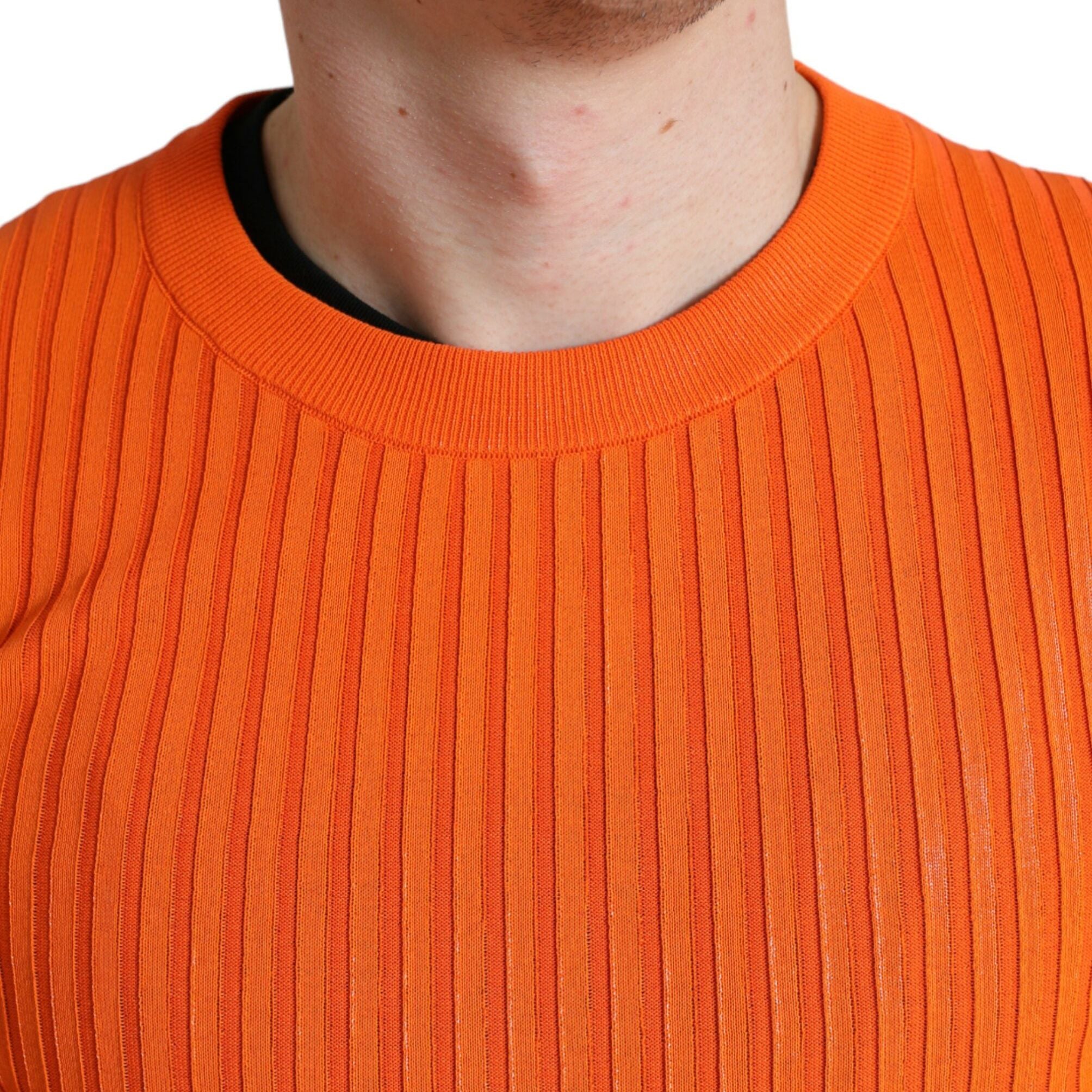 Dolce & Gabbana Orange Knitted Crewneck Men Pullover Sweater