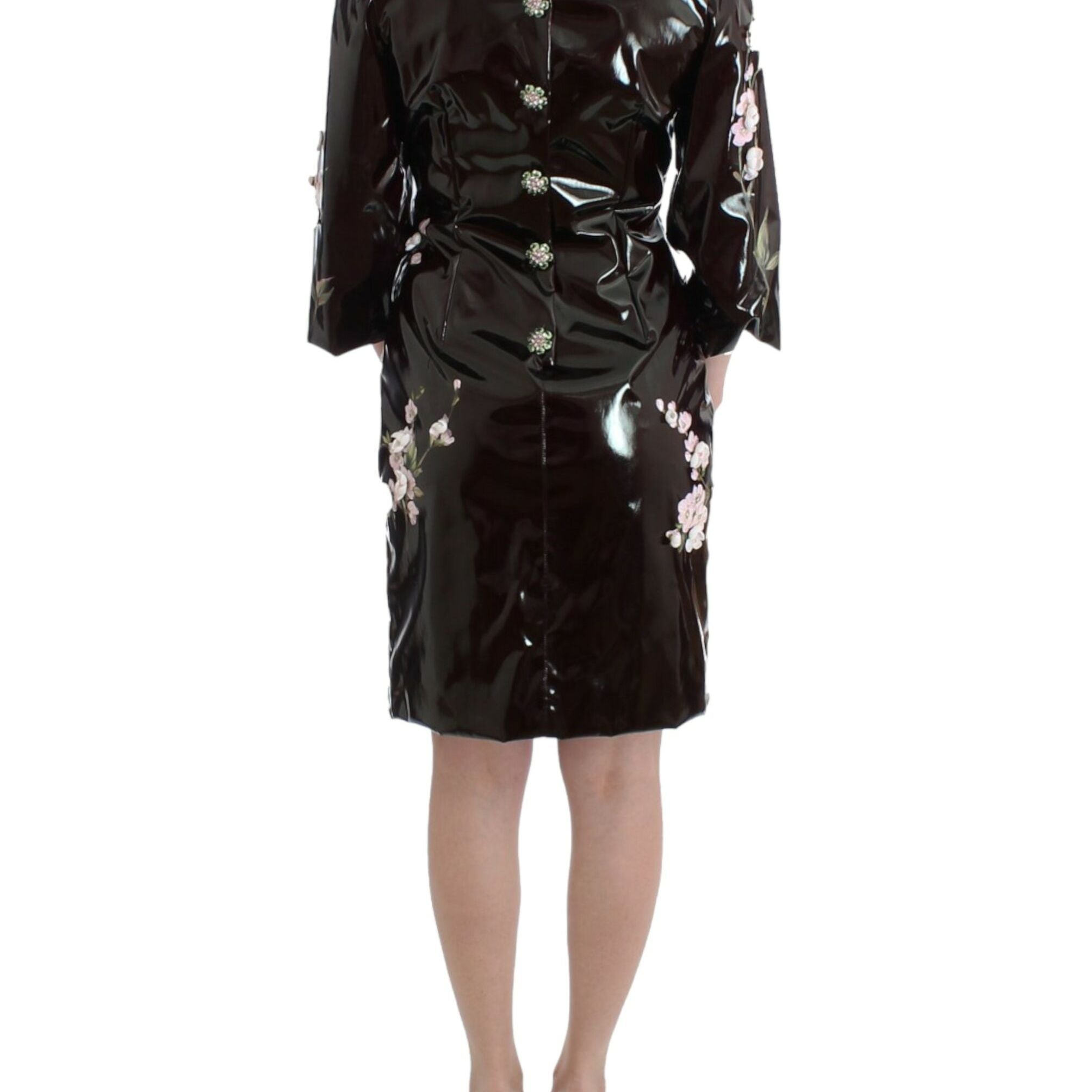 Dolce & Gabbana Black patent floral HANDPAINTED dress
