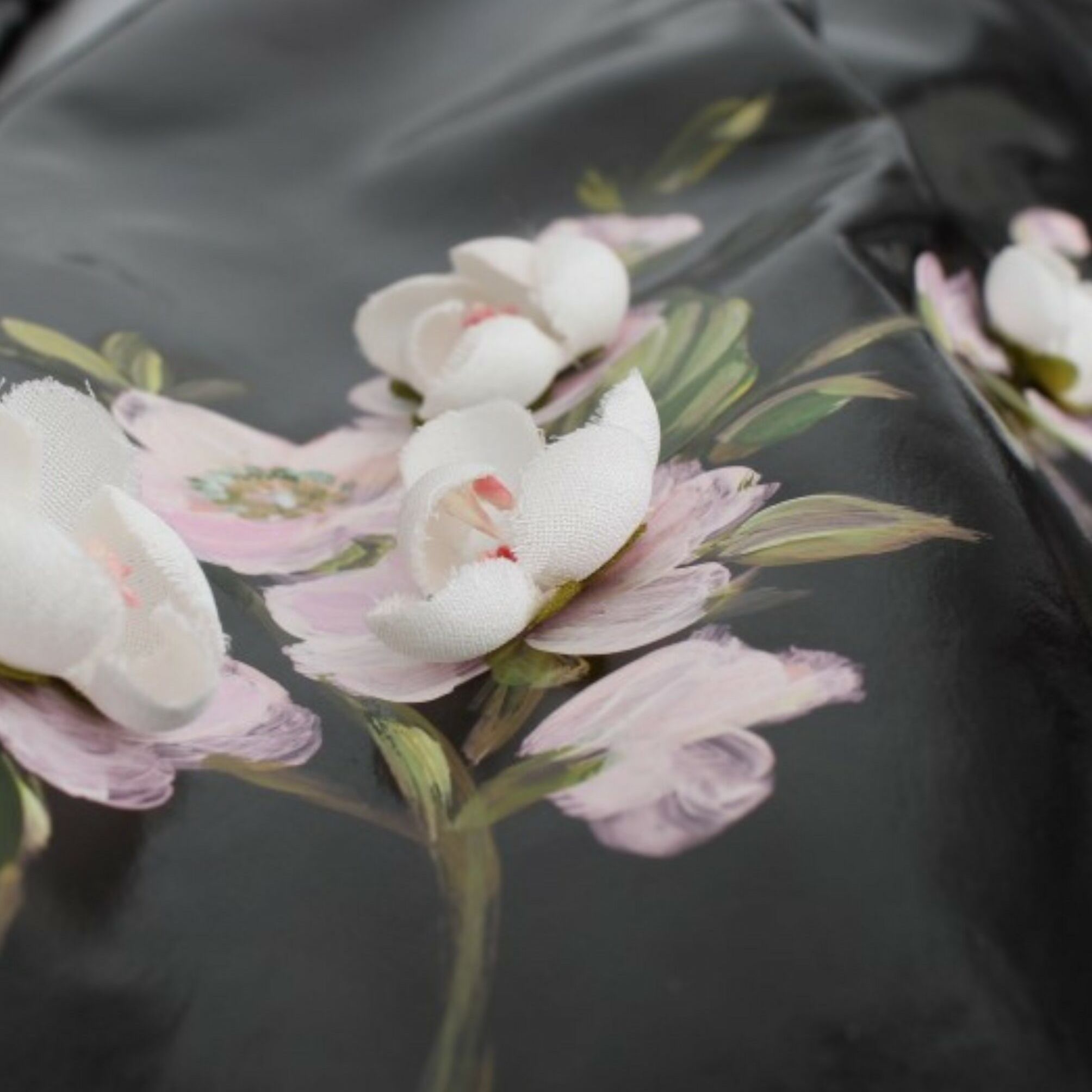 Dolce & Gabbana Black patent floral HANDPAINTED dress
