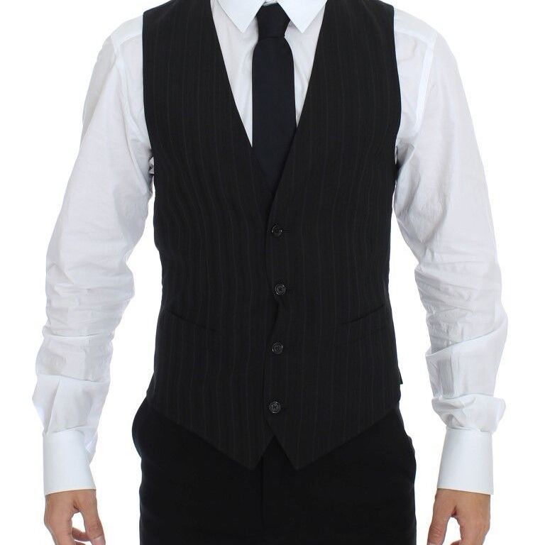 Dolce & Gabbana Black Striped Stretch Dress Vest Gilet