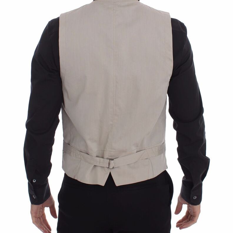 Dolce & Gabbana Beige Cotton Slim Fit Button Front Dress Vest