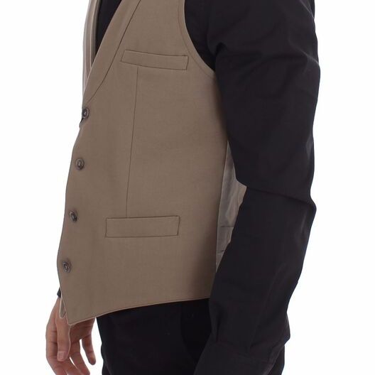 Dolce & Gabbana Beige Cotton Slim Fit Button Front Dress Vest