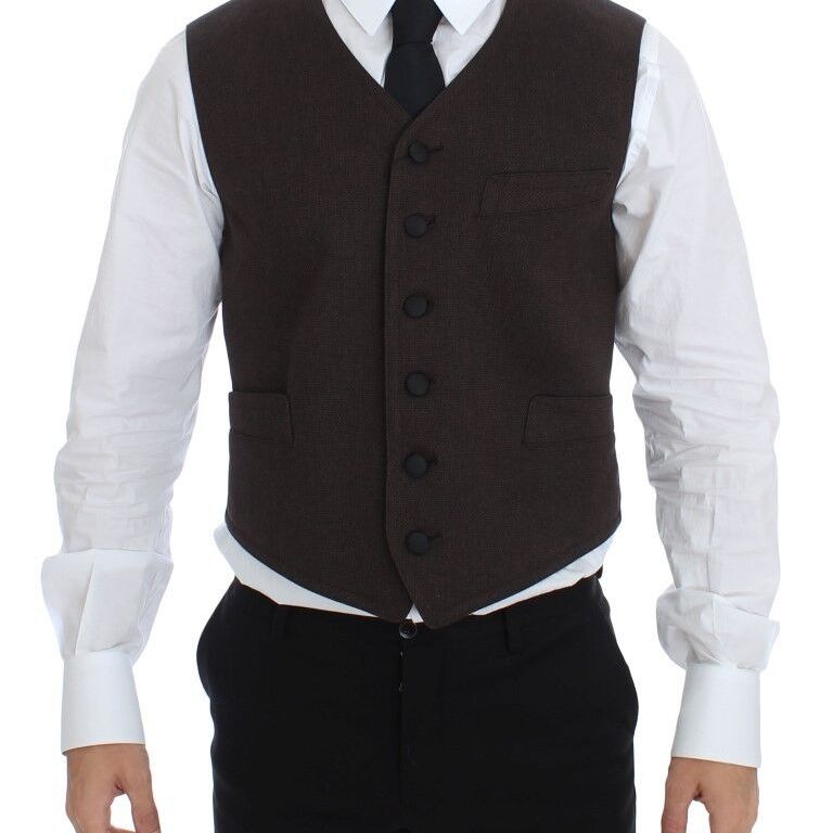 Dolce & Gabbana Brown Cotton Blend Dress Vest Gilet