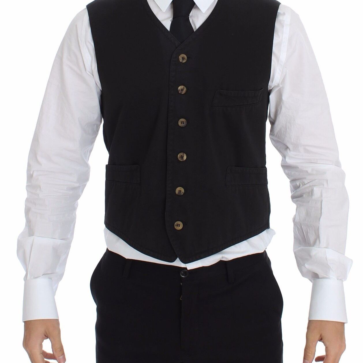 Dolce & Gabbana Black Cotton Viscose Dress Vest Blazer