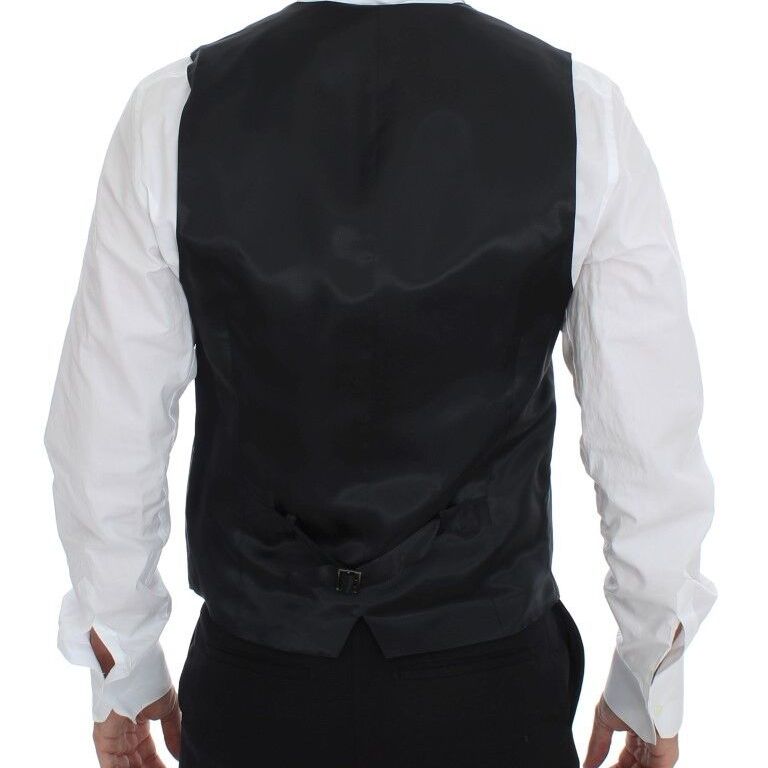 Dolce & Gabbana Gray Striped Wool Single Breasted Vest