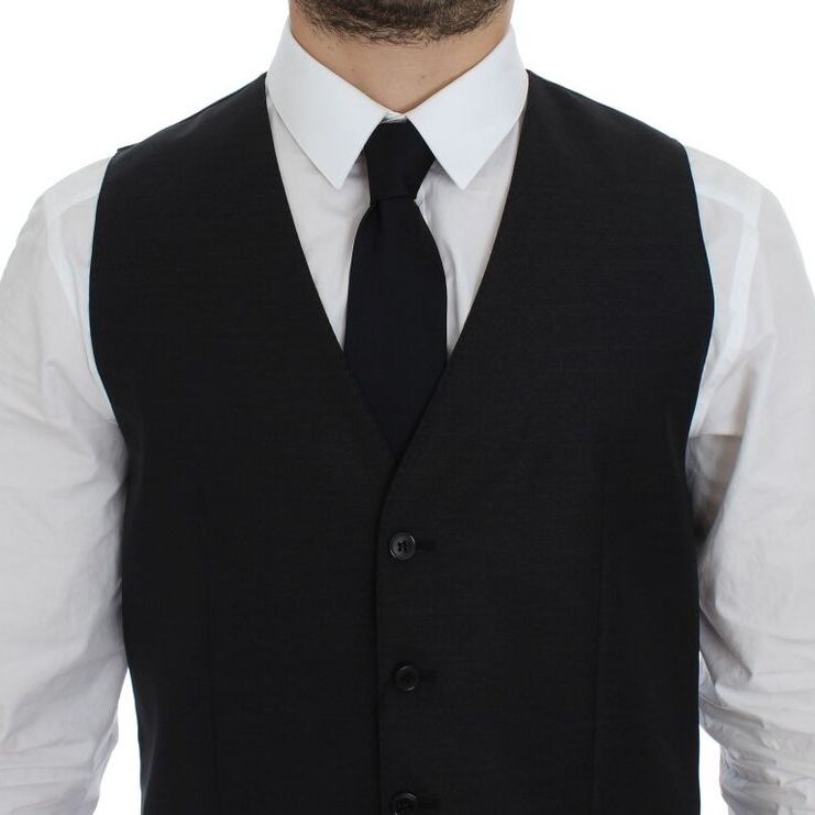 Dolce & Gabbana Gray Wool Silk Dress Vest Gilet Weste