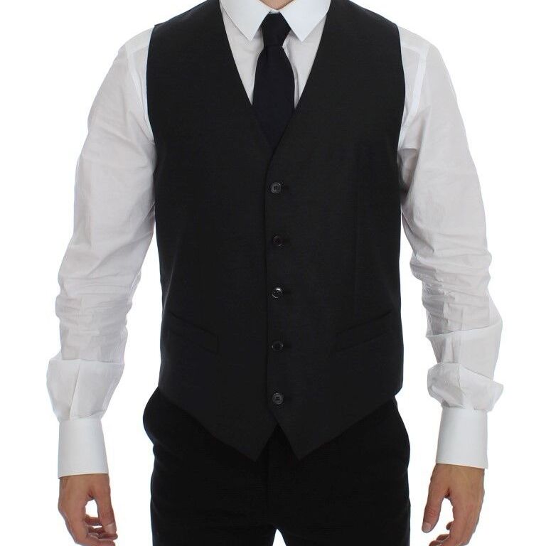 Dolce & Gabbana Gray Wool Silk Dress Vest Gilet Weste