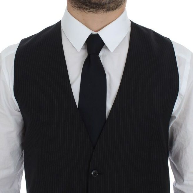 Dolce & Gabbana Black Striped Wool Single Breasted Vest