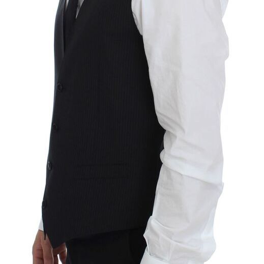 Dolce & Gabbana Black Striped Wool Single Breasted Vest