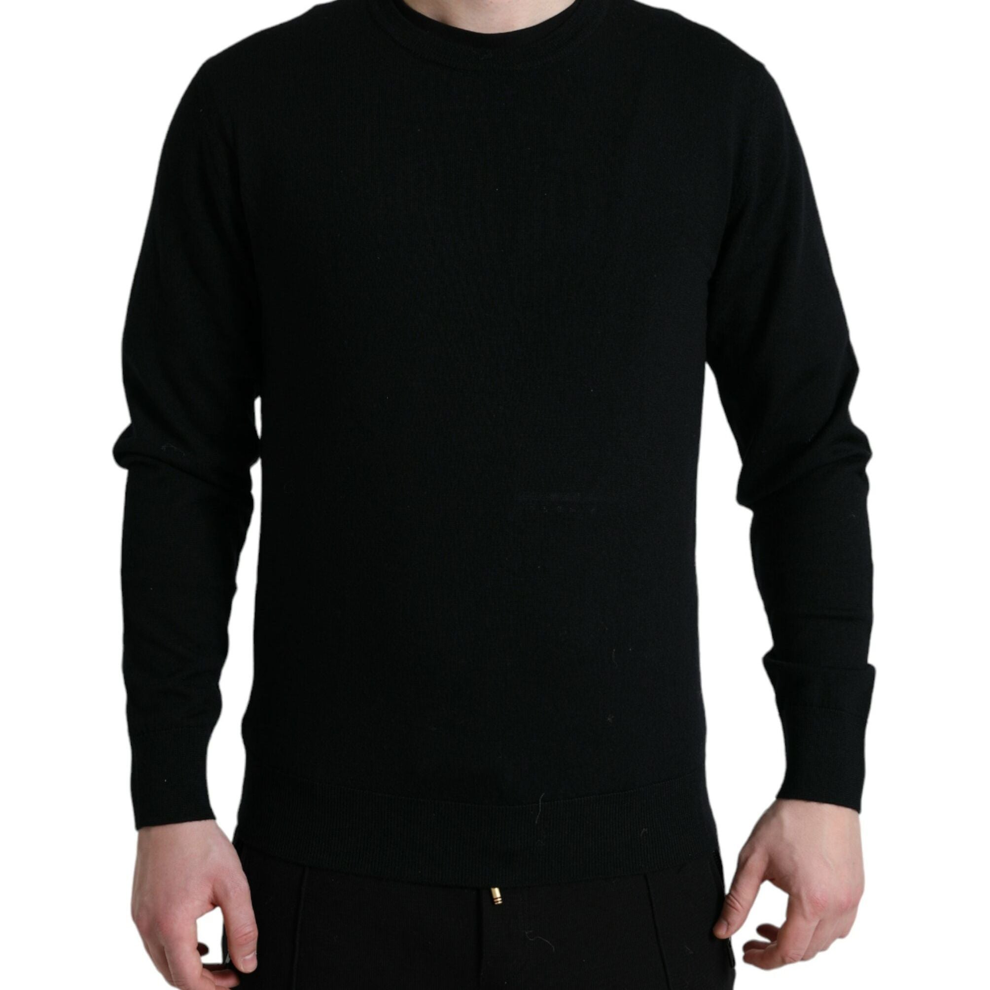 Dolce & Gabbana Black Wool Round Neck Pullover Sweater