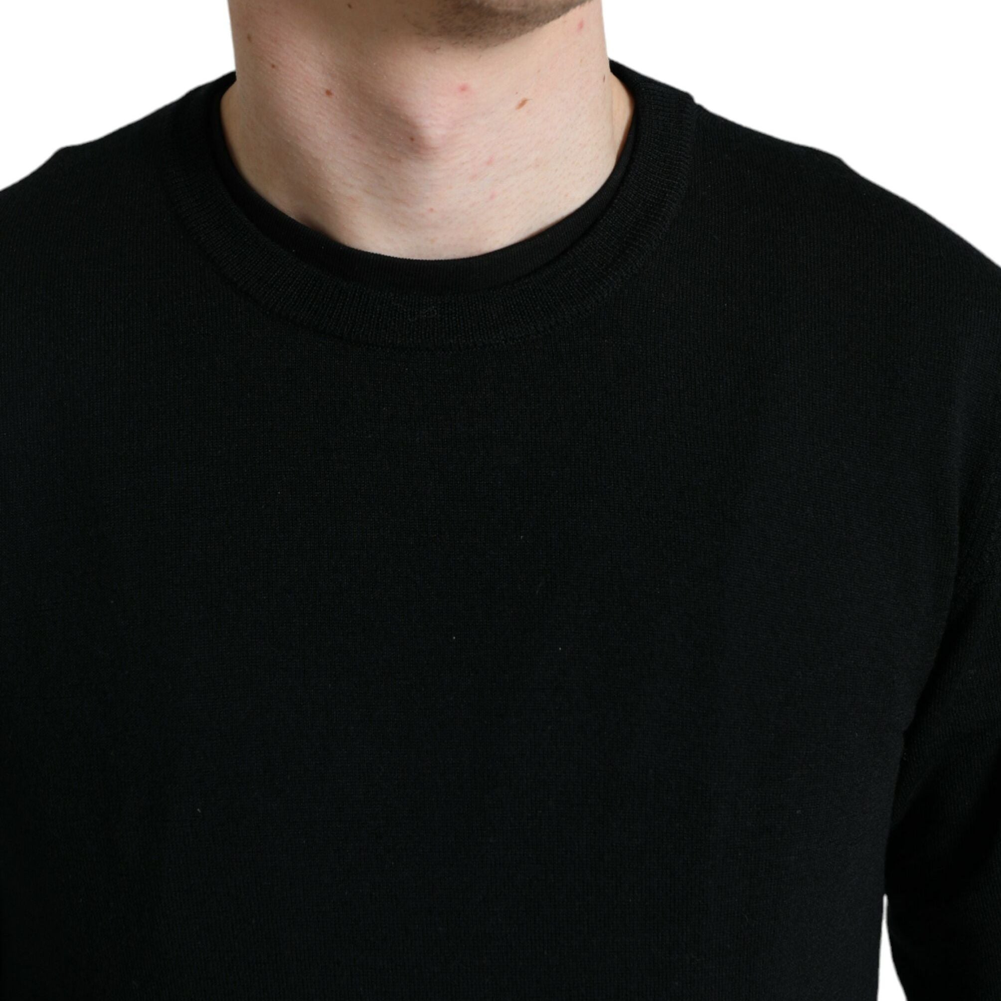 Dolce & Gabbana Black Wool Round Neck Pullover Sweater