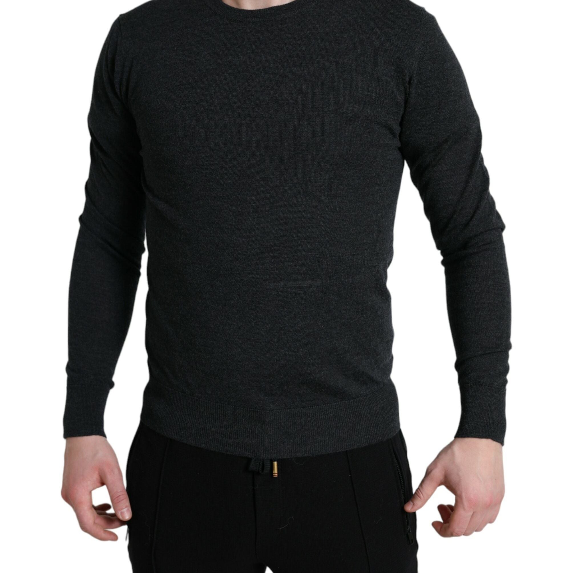 Dolce & Gabbana Gray Wool Round Neck Pullover Sweater