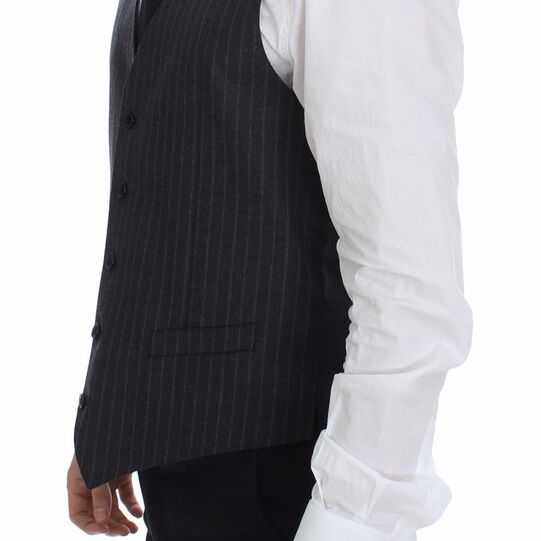 Dolce & Gabbana Gray Striped Wool Logo Vest Gilet Weste