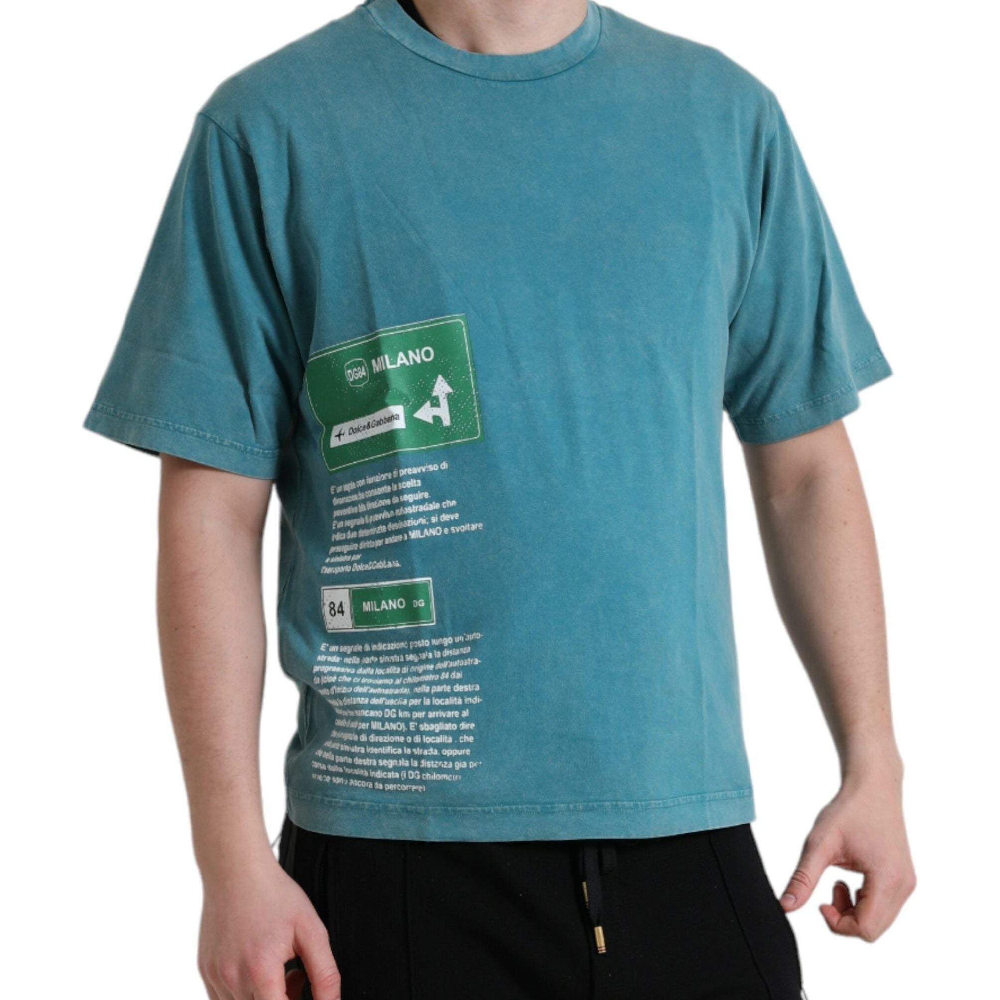 Dolce & Gabbana Blue Cotton Milano Street Round Neck T-shirt