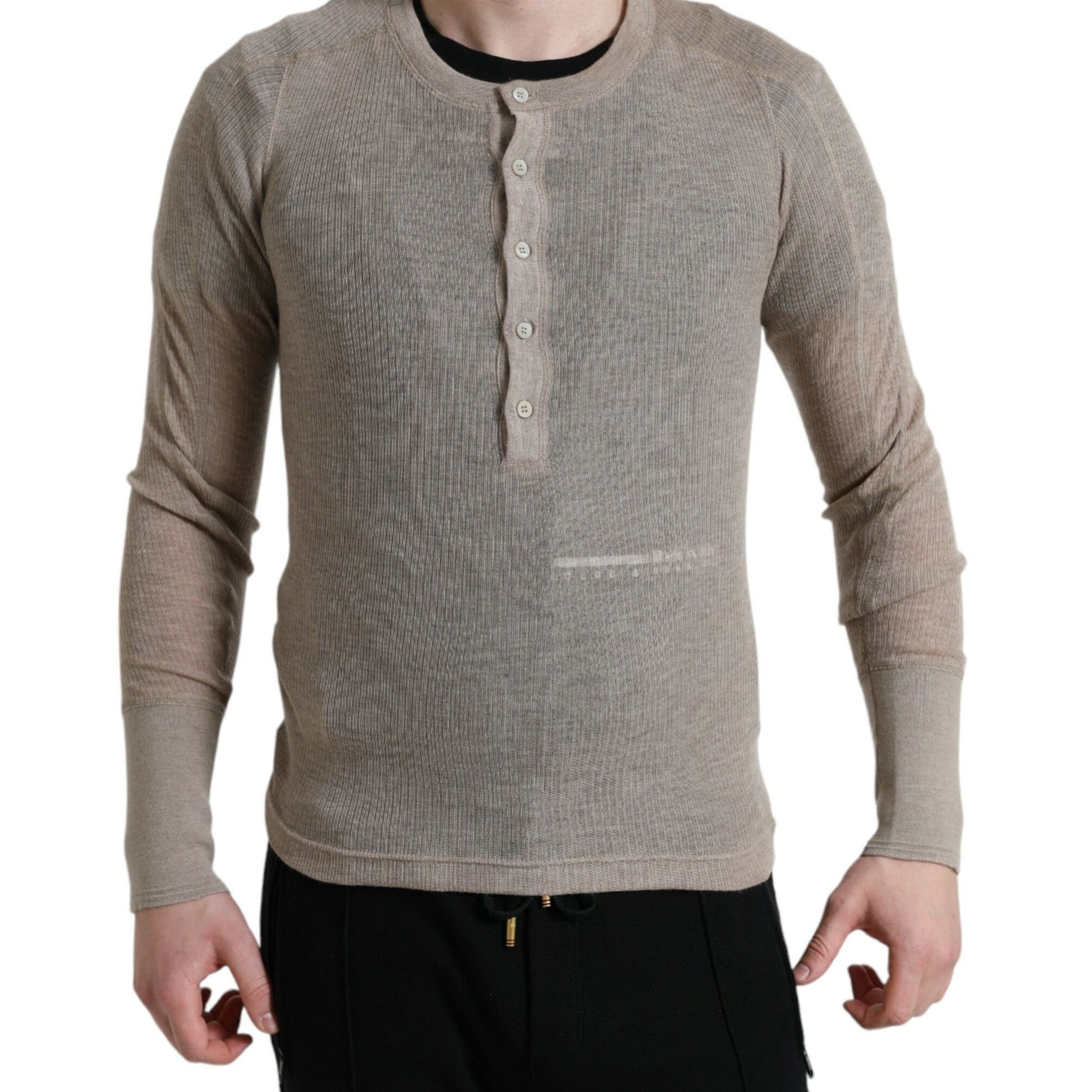 Dolce & Gabbana Henley Pullover Beige Cashmere Sweater