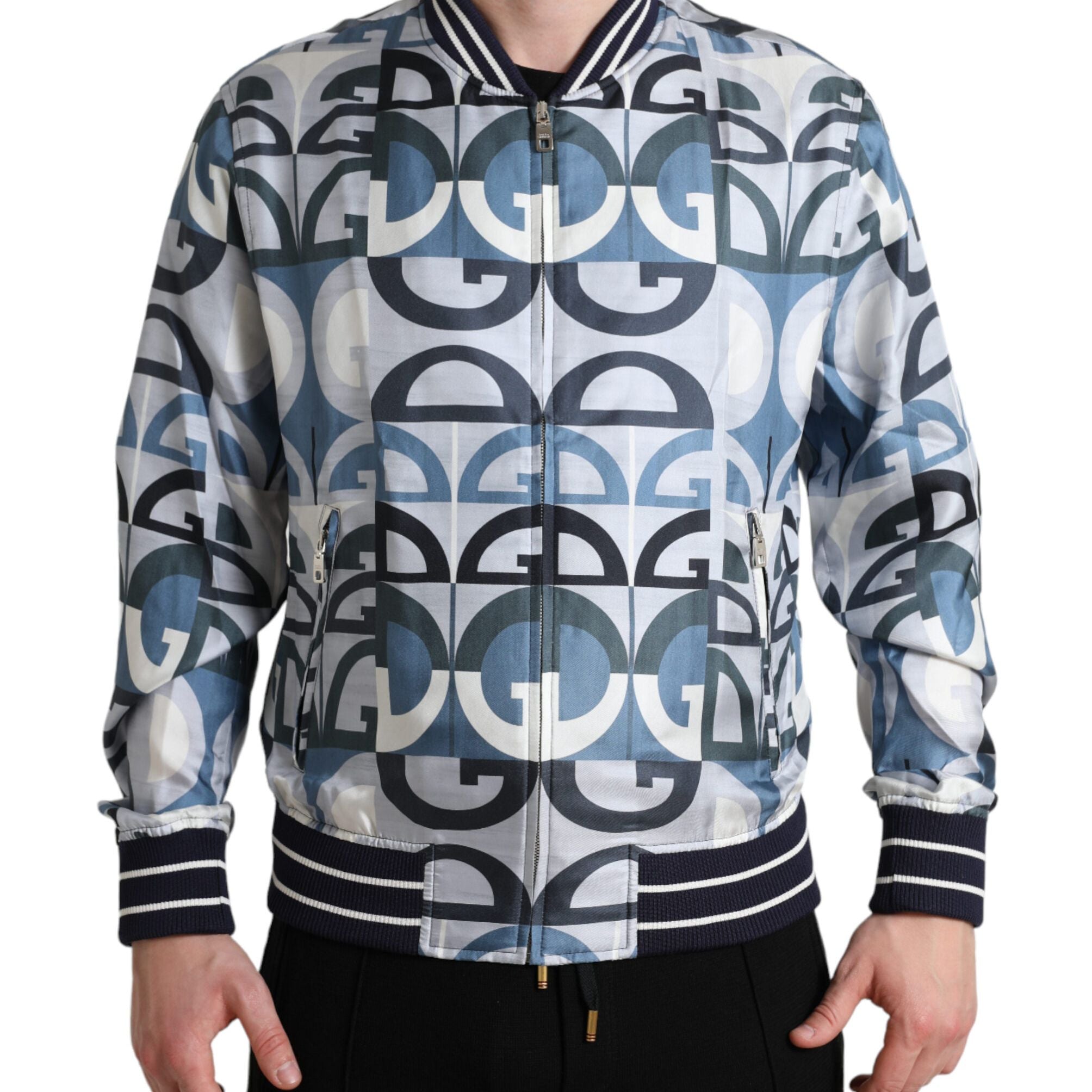 Dolce & Gabbana Multicolor Logo Print Bomber Blouson Jacket