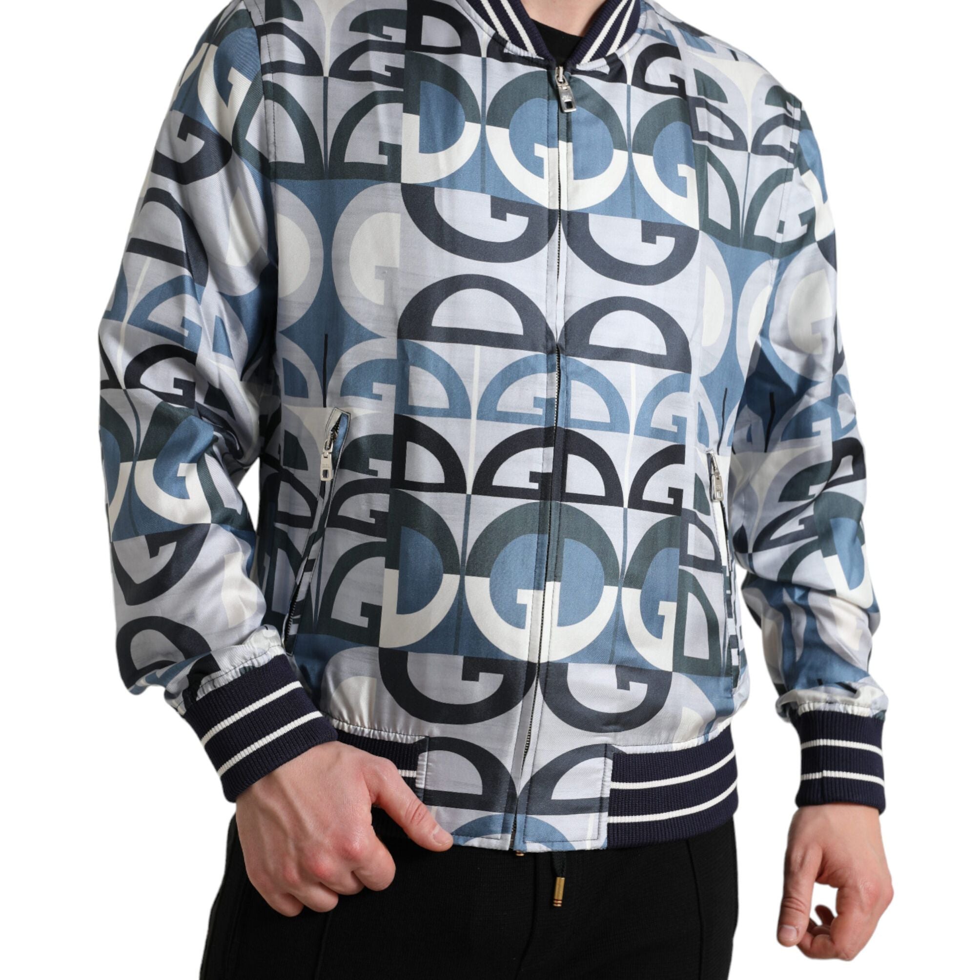 Dolce & Gabbana Multicolor Logo Print Bomber Blouson Jacket