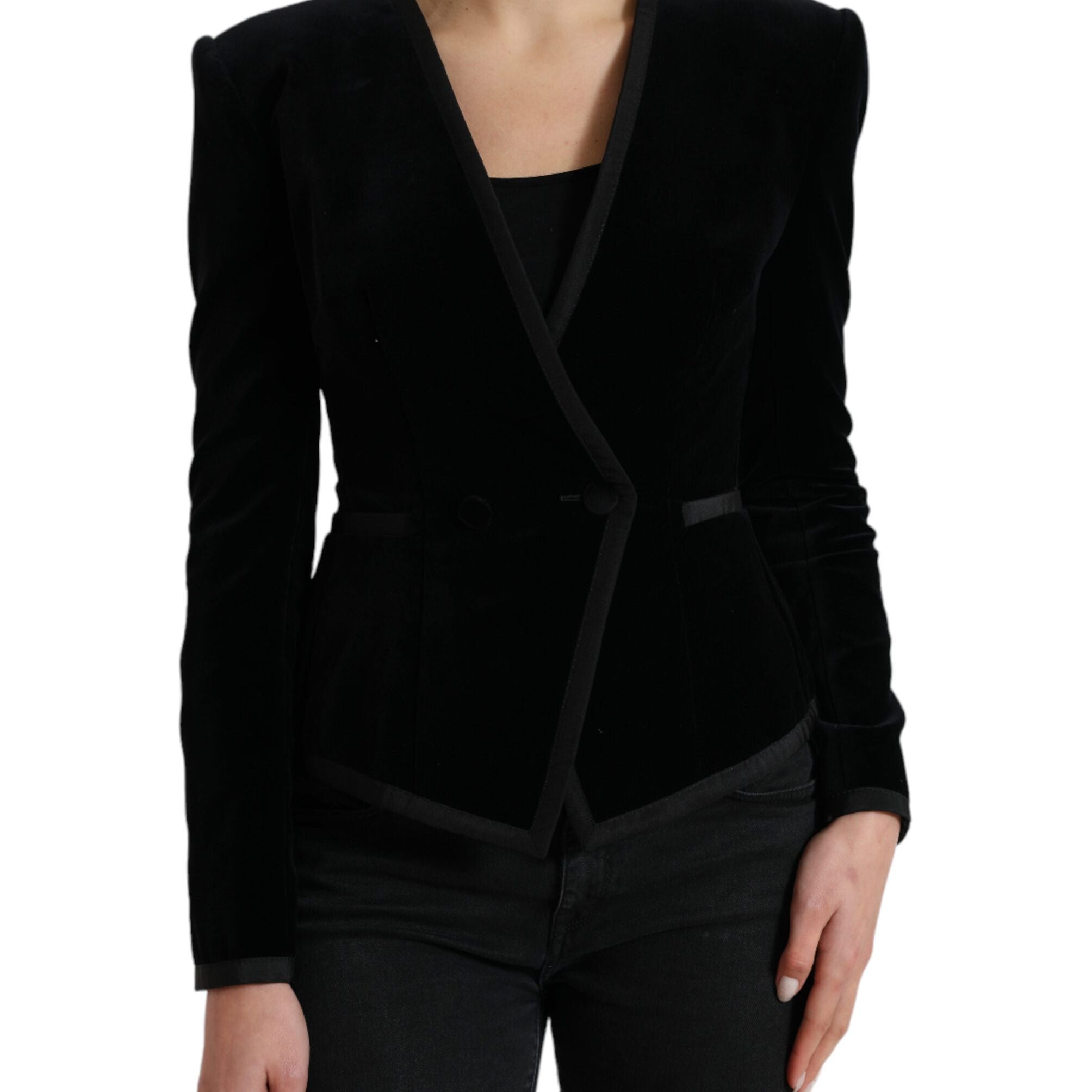 Dolce & Gabbana Black Velvet Cotton Double Breasted Jacket