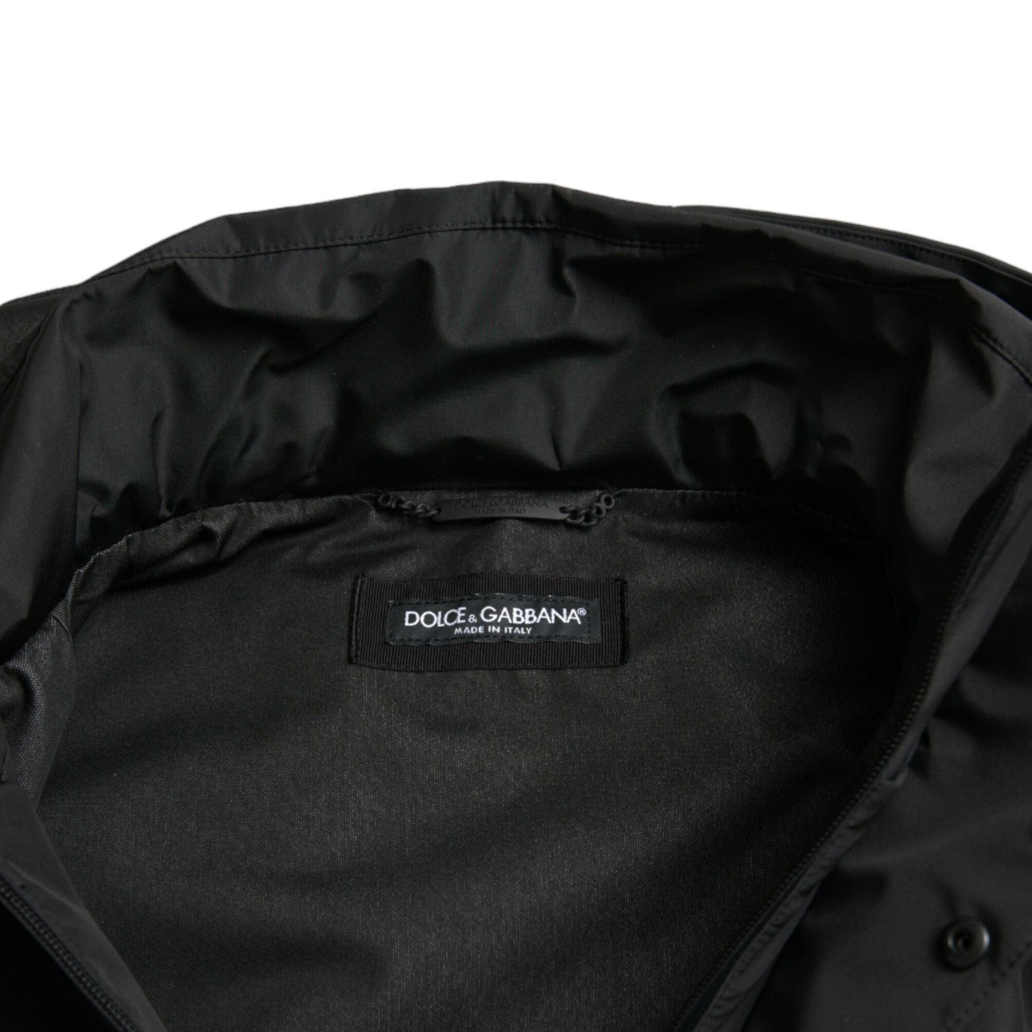 Dolce & Gabbana Black Polyester Logo Plaque Hooded Jacket