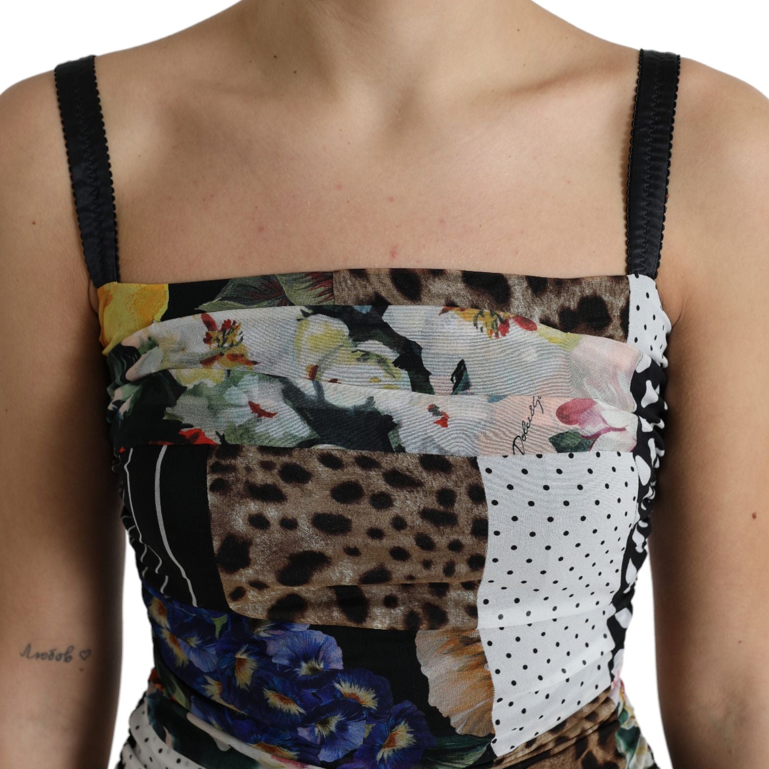 Dolce & Gabbana Multicolor Patchwork Midi Floral Leopard Bodycon Dress