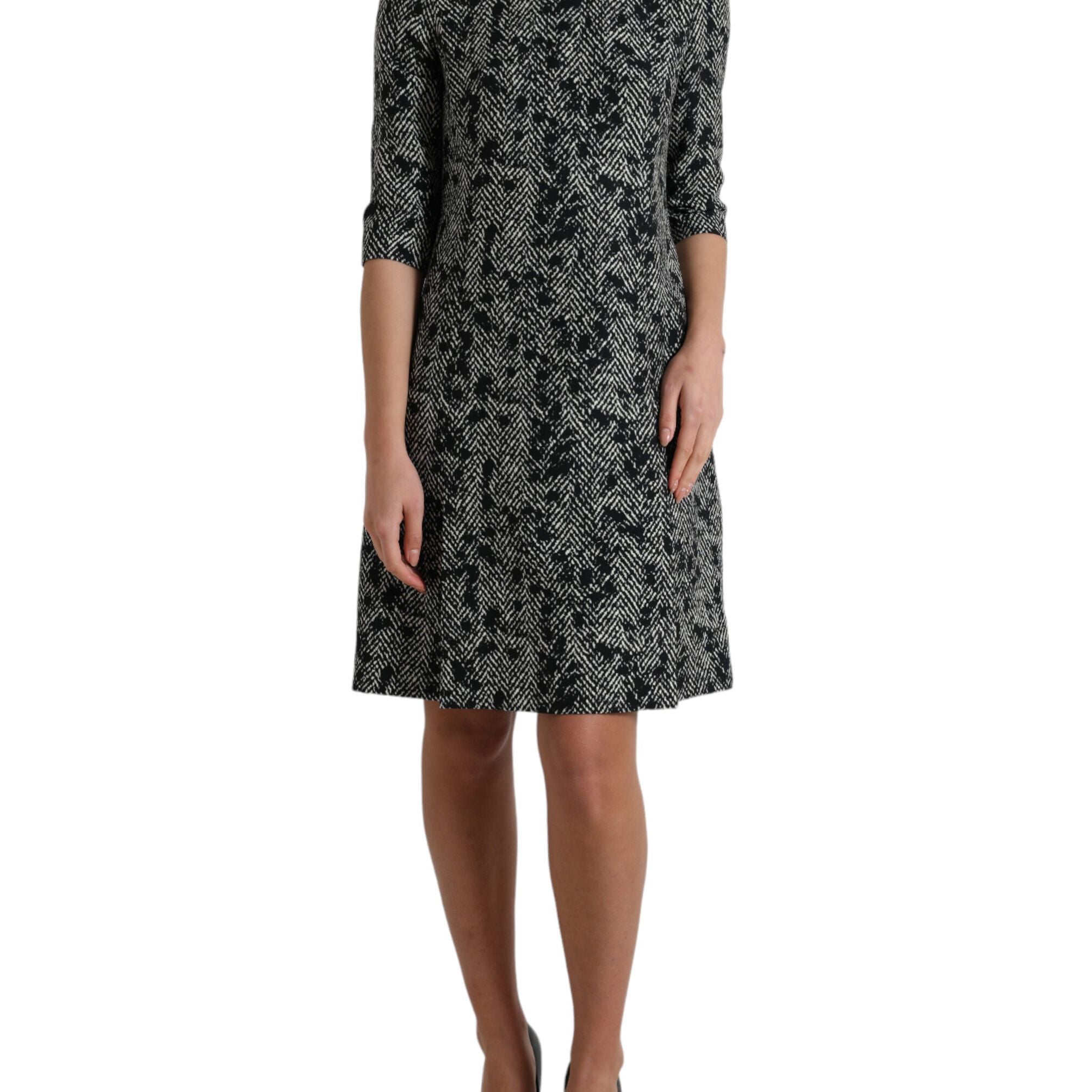 Dolce & Gabbana Black Chevron Polyester Shift Mini Dress
