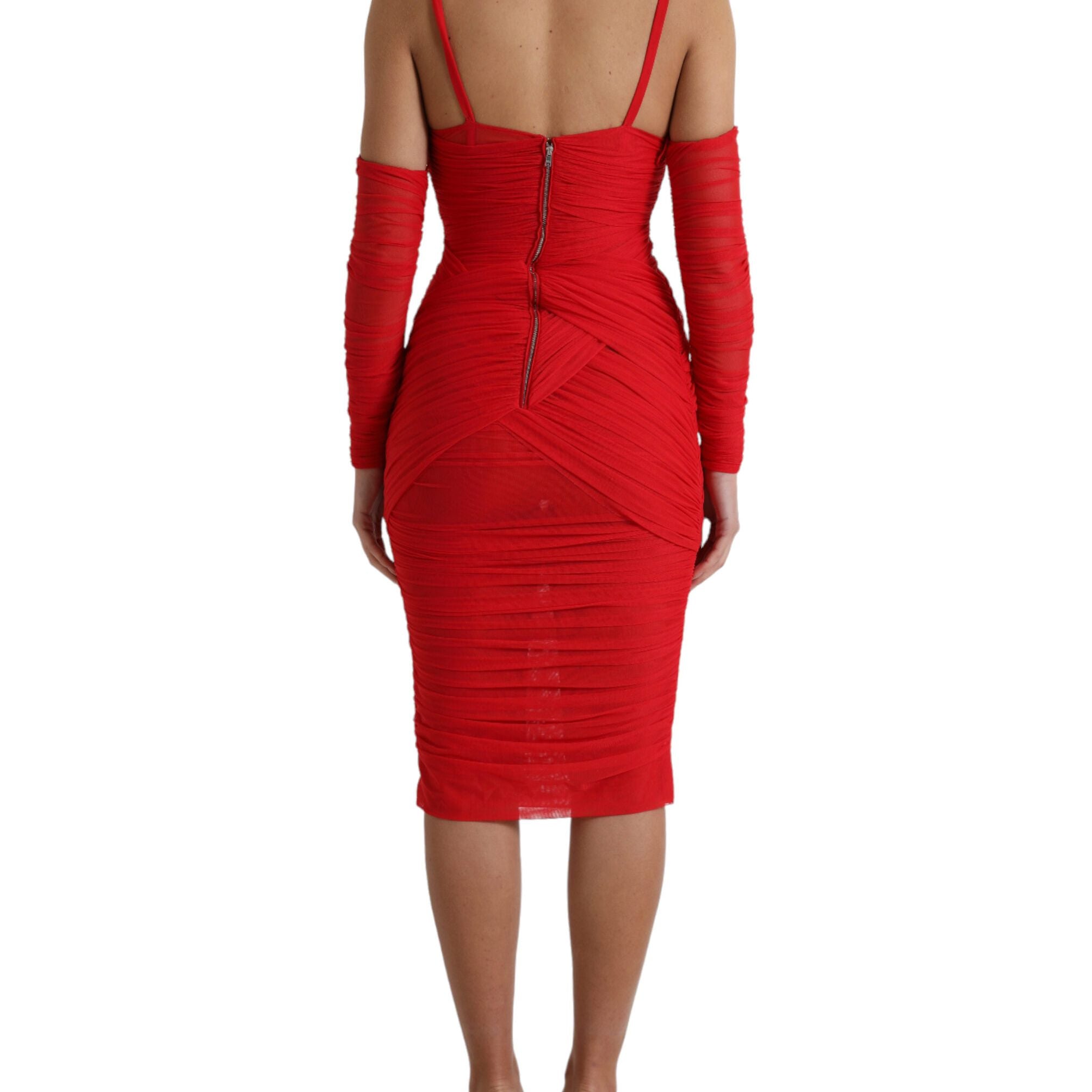 Dolce & Gabbana Red Nylon Stretch Cut Out Midi Dress