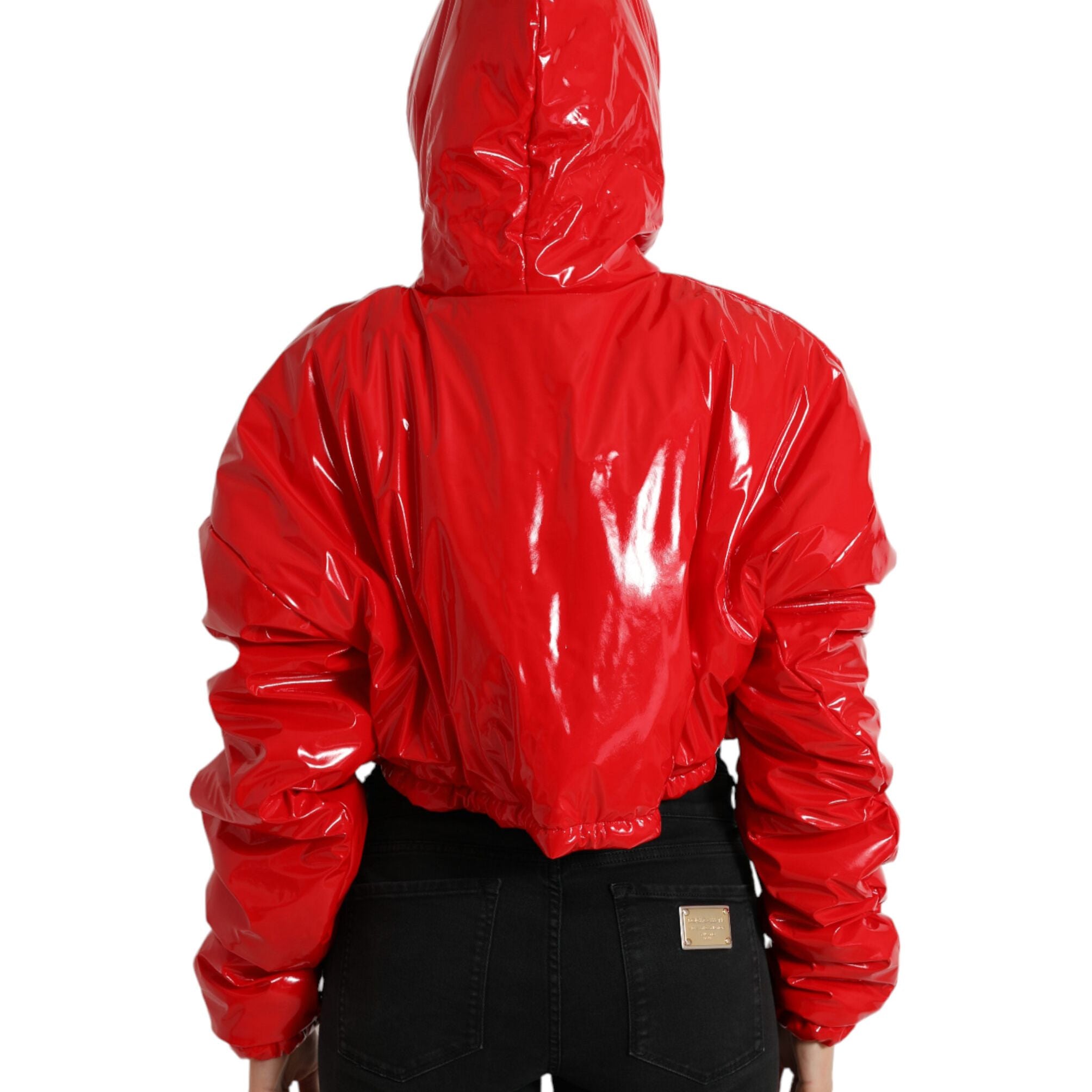 Dolce & Gabbana Shiny Red Hooded Cropped Short Coat Jacket