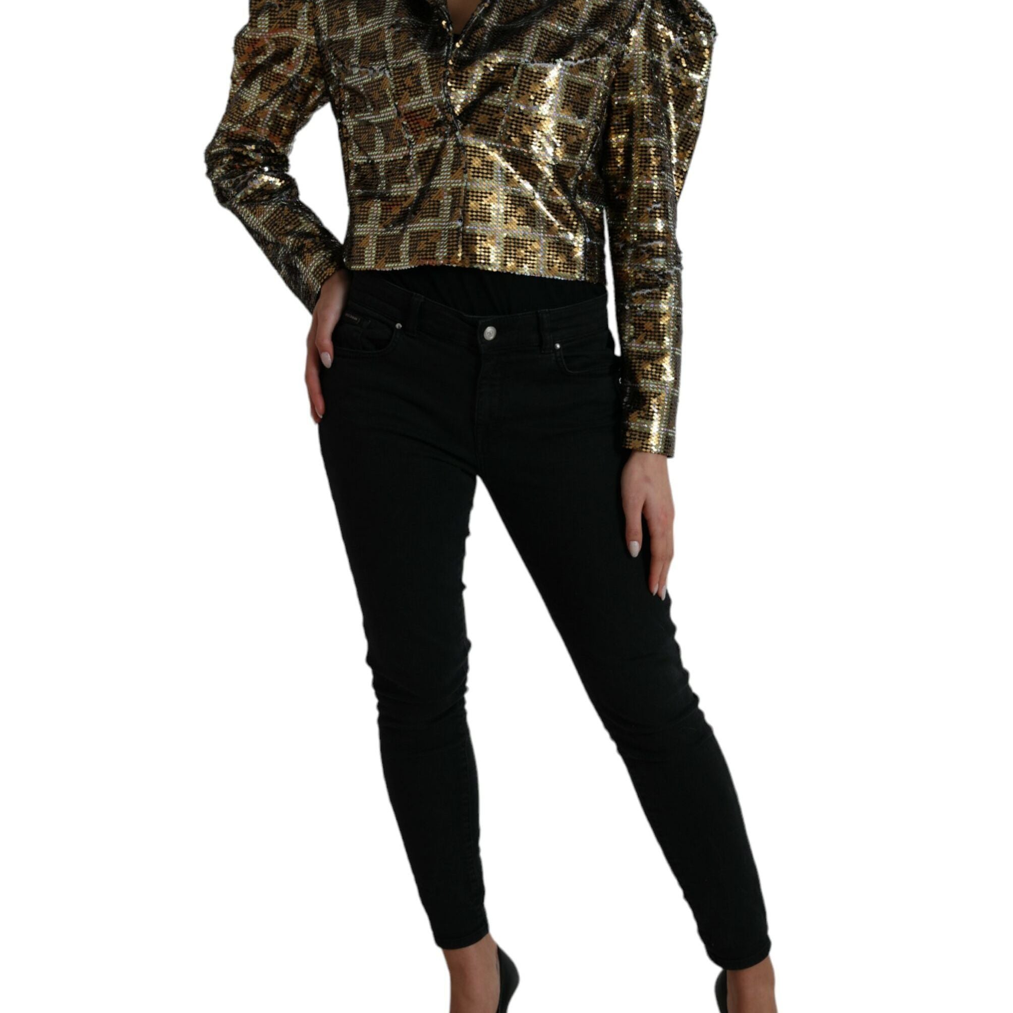 Dolce & Gabbana Multicolor Polyester Sequined Cropped Jacket