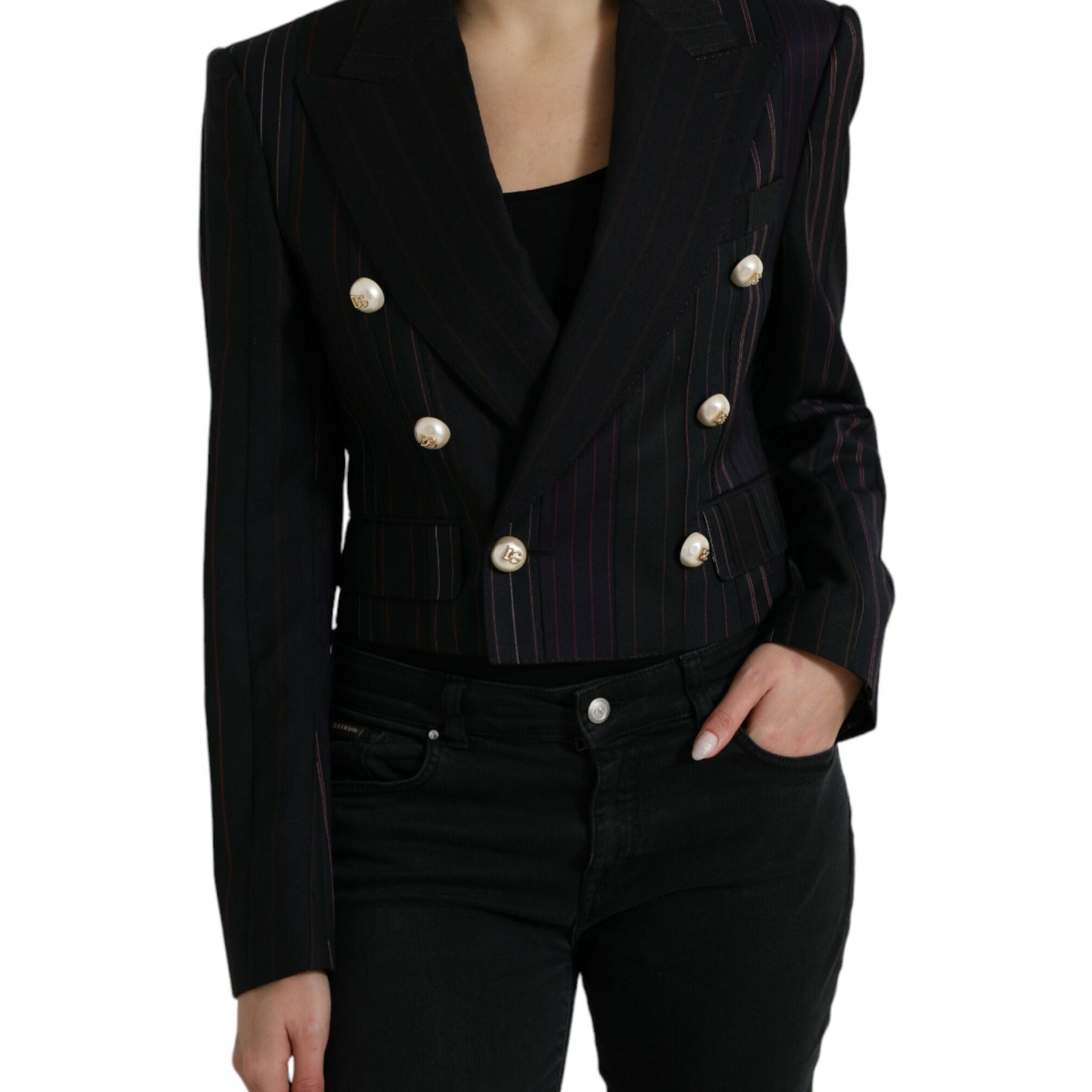 Dolce & Gabbana Black Striped SICILIA Double Breasted Jacket