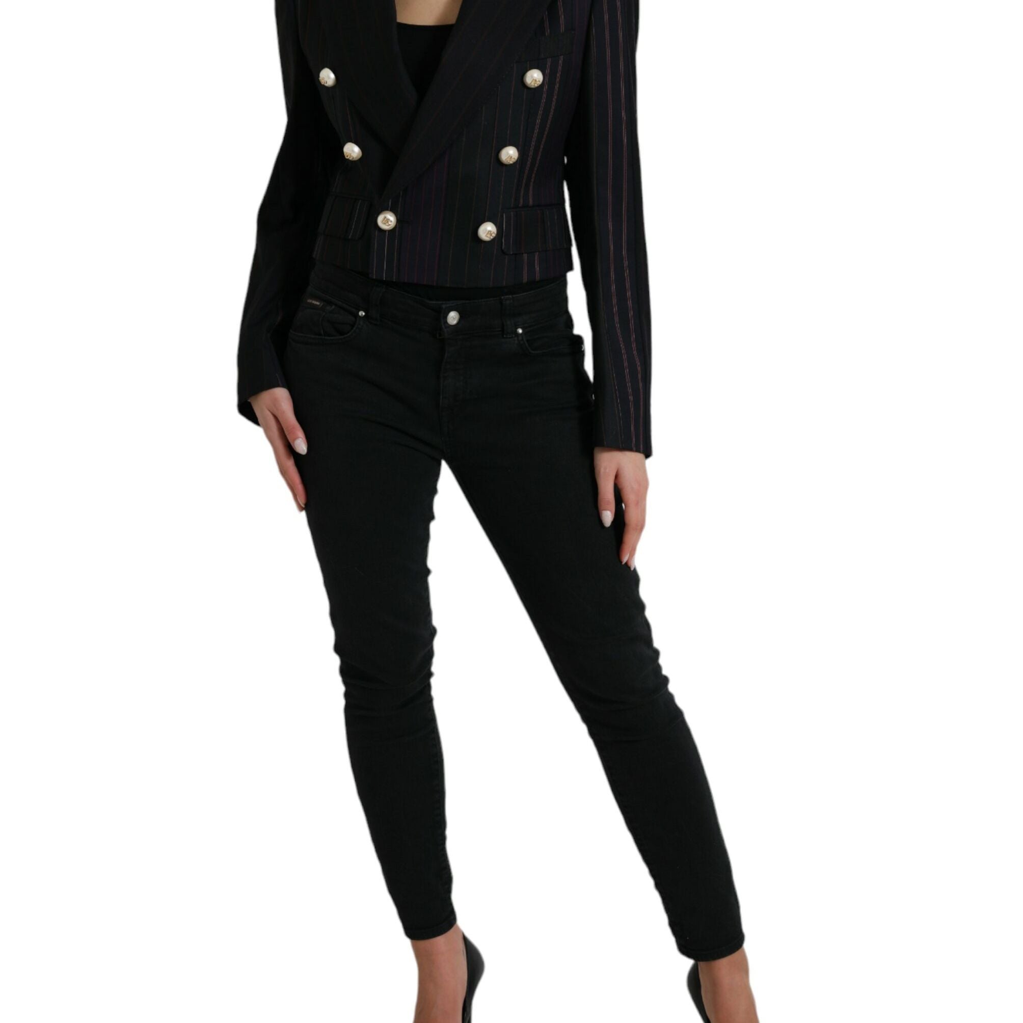 Dolce & Gabbana Black Striped SICILIA Double Breasted Jacket