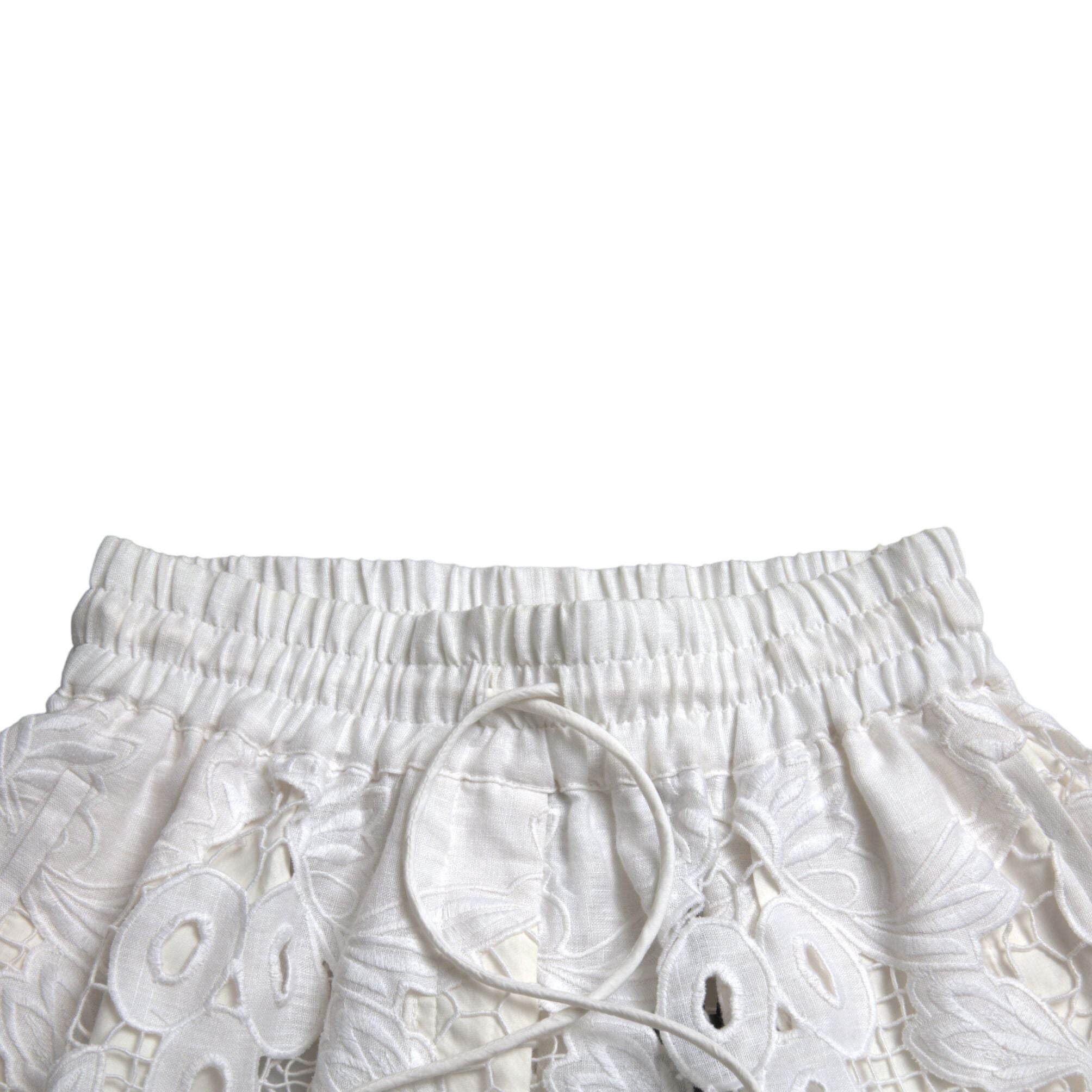 Dolce & Gabbana White Cotton Cutout High Waist Bermuda Shorts