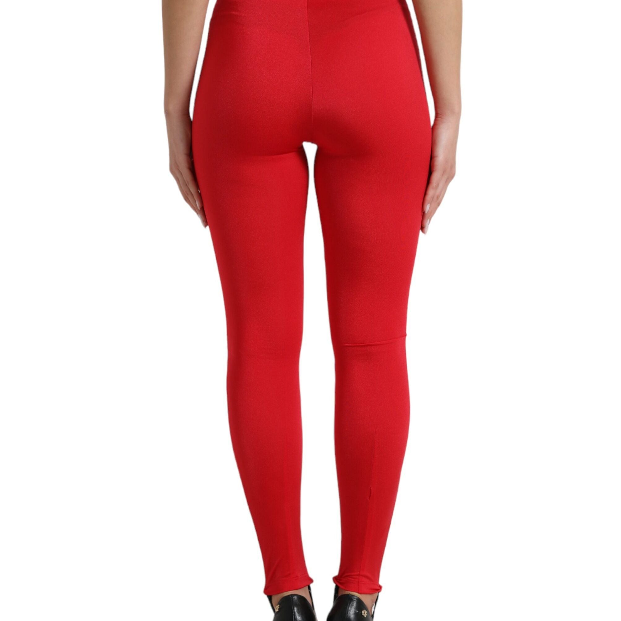 Dolce & Gabbana Red Nylon DG Logo Slim Leggings Pants