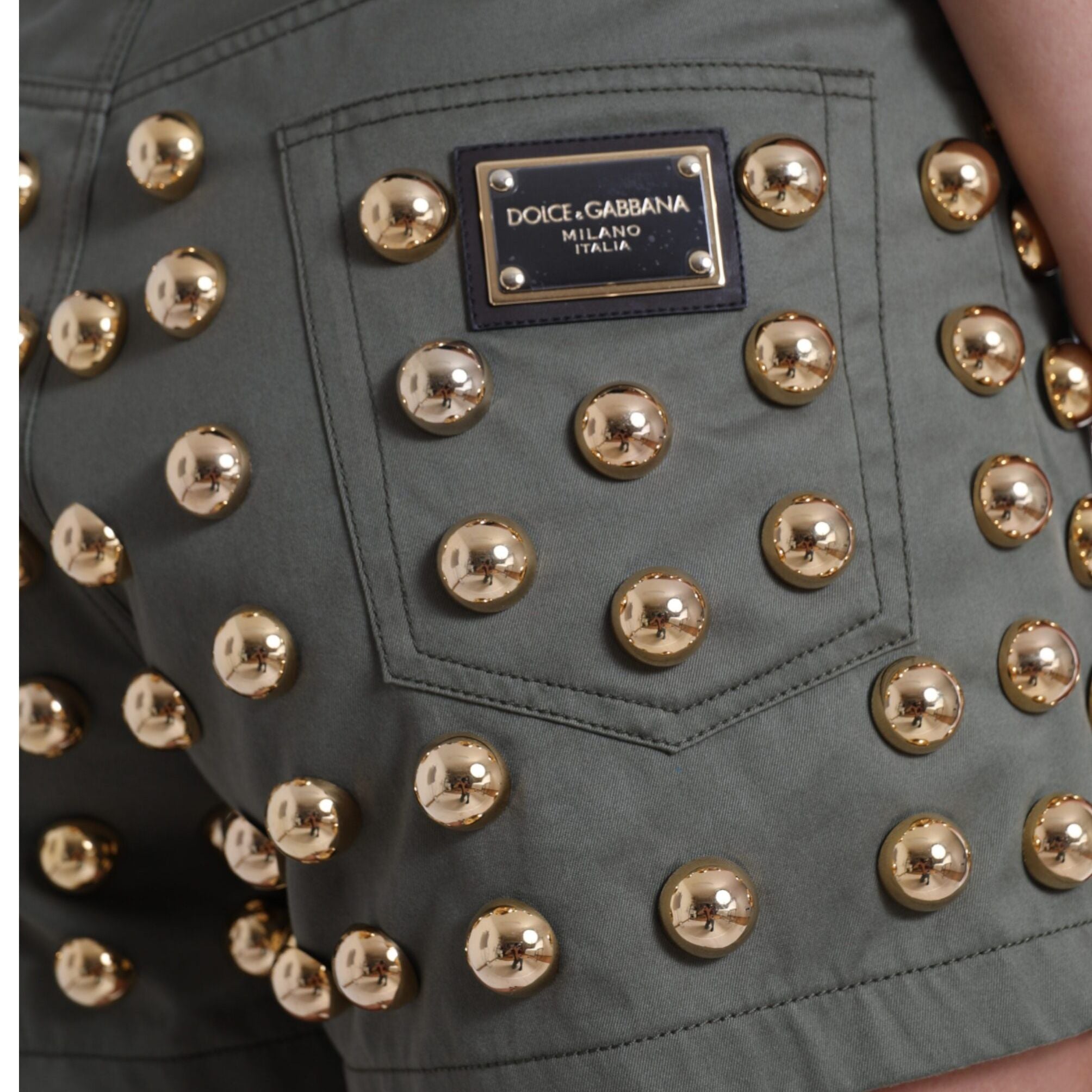 Dolce & Gabbana Green Embellished Cotton High Waist Hot Pants Shorts
