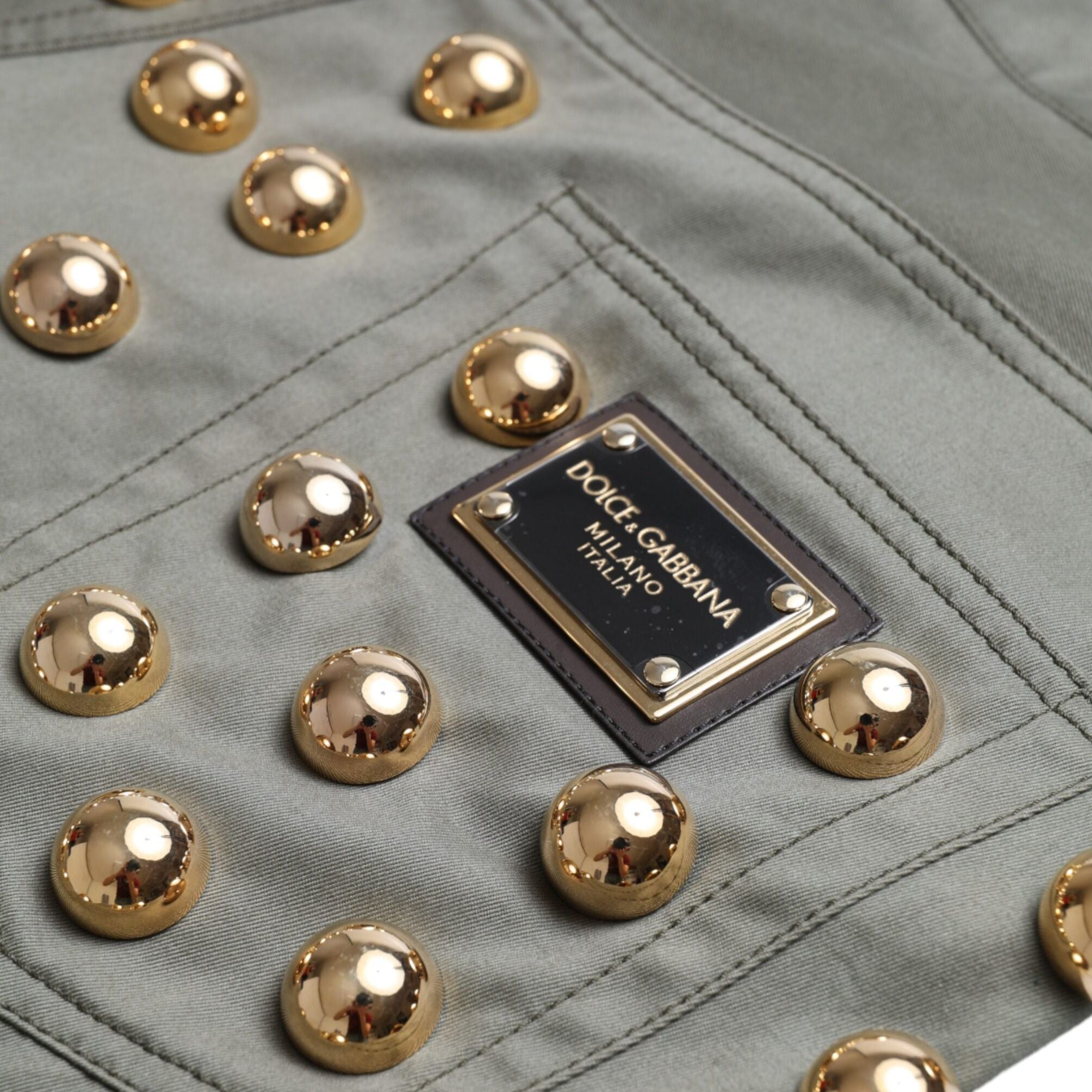 Dolce & Gabbana Green Embellished Cotton High Waist Hot Pants Shorts