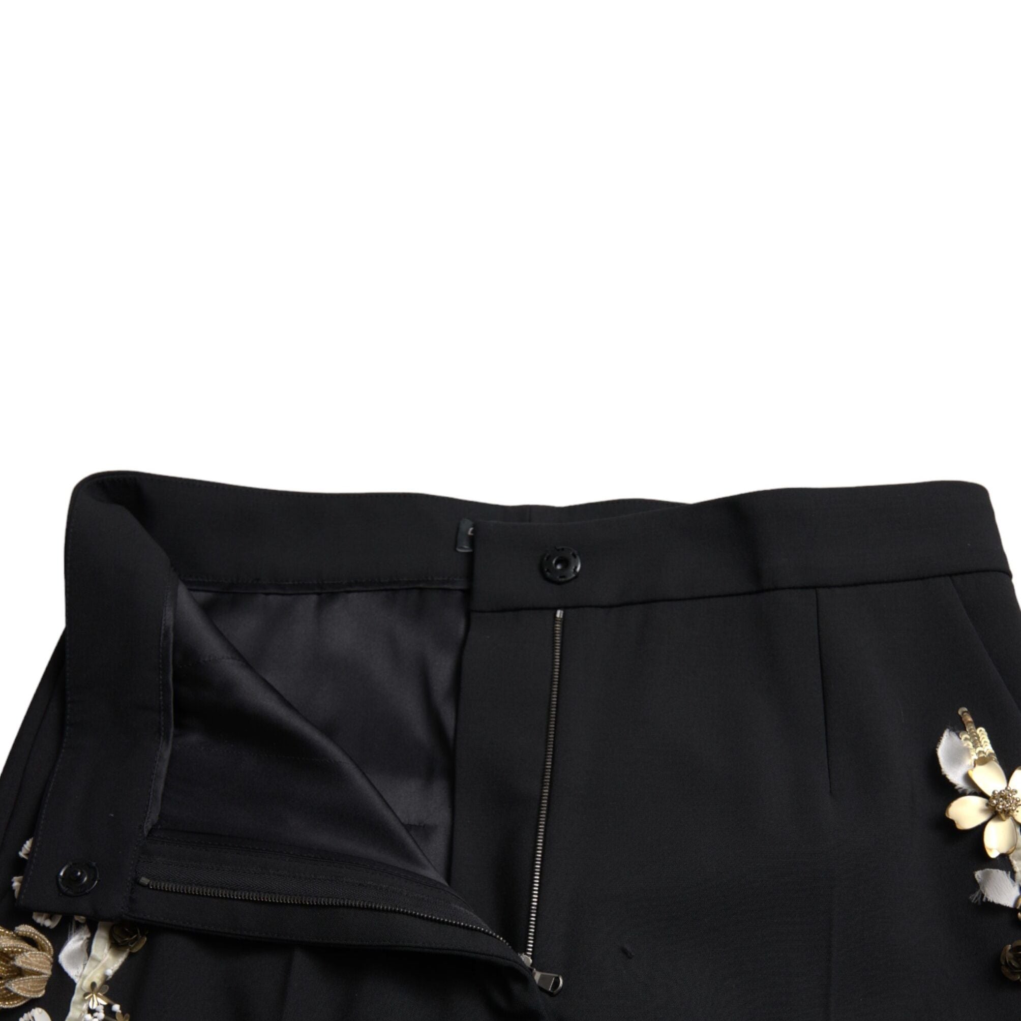Dolce & Gabbana Black Floral Applique High Waist Tapered Pants