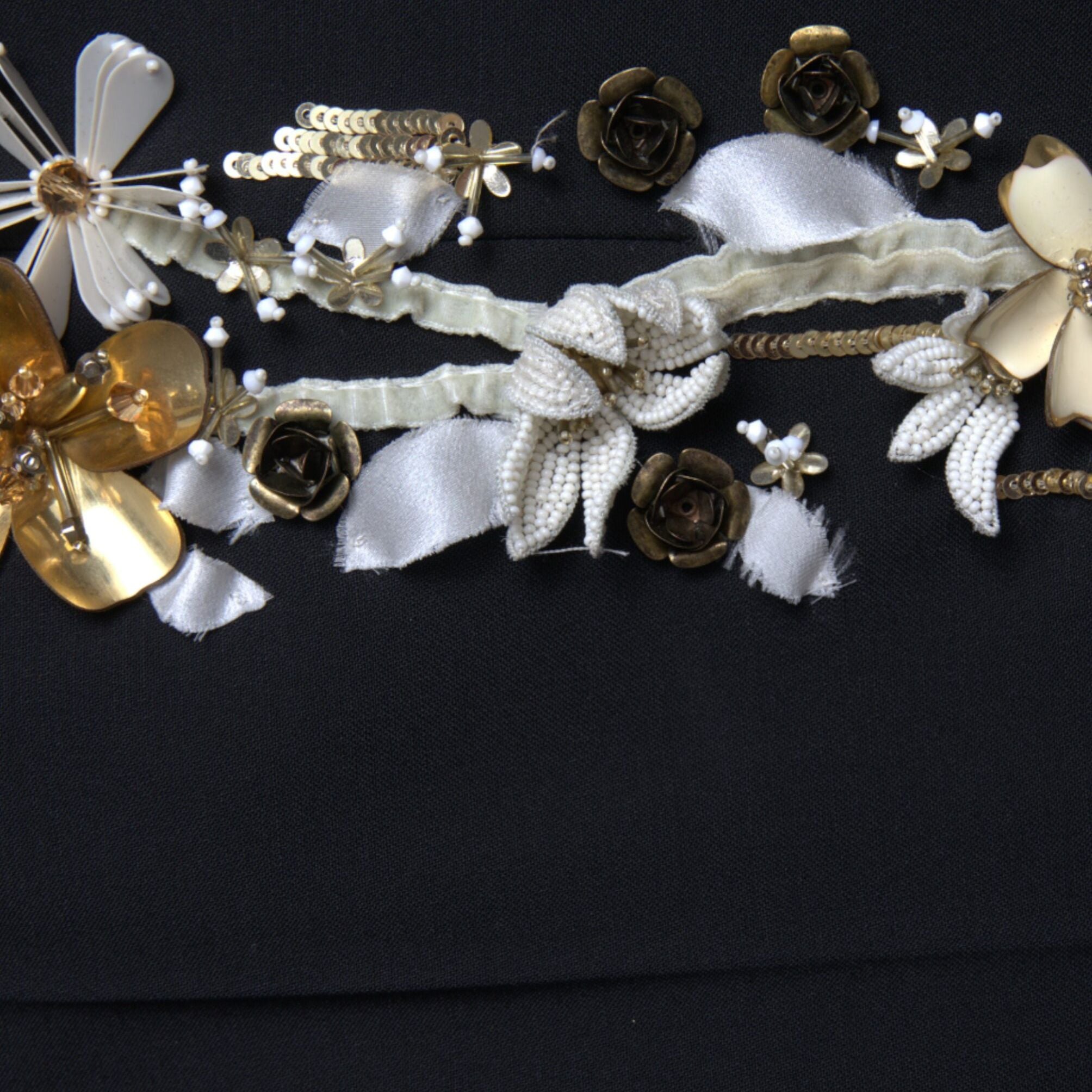 Dolce & Gabbana Black Floral Applique High Waist Tapered Pants