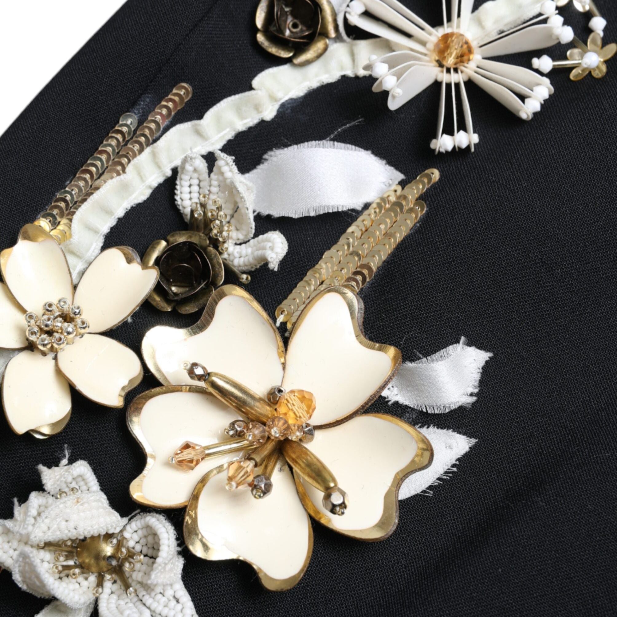 Dolce & Gabbana Black Floral Applique High Waist Tapered Pants