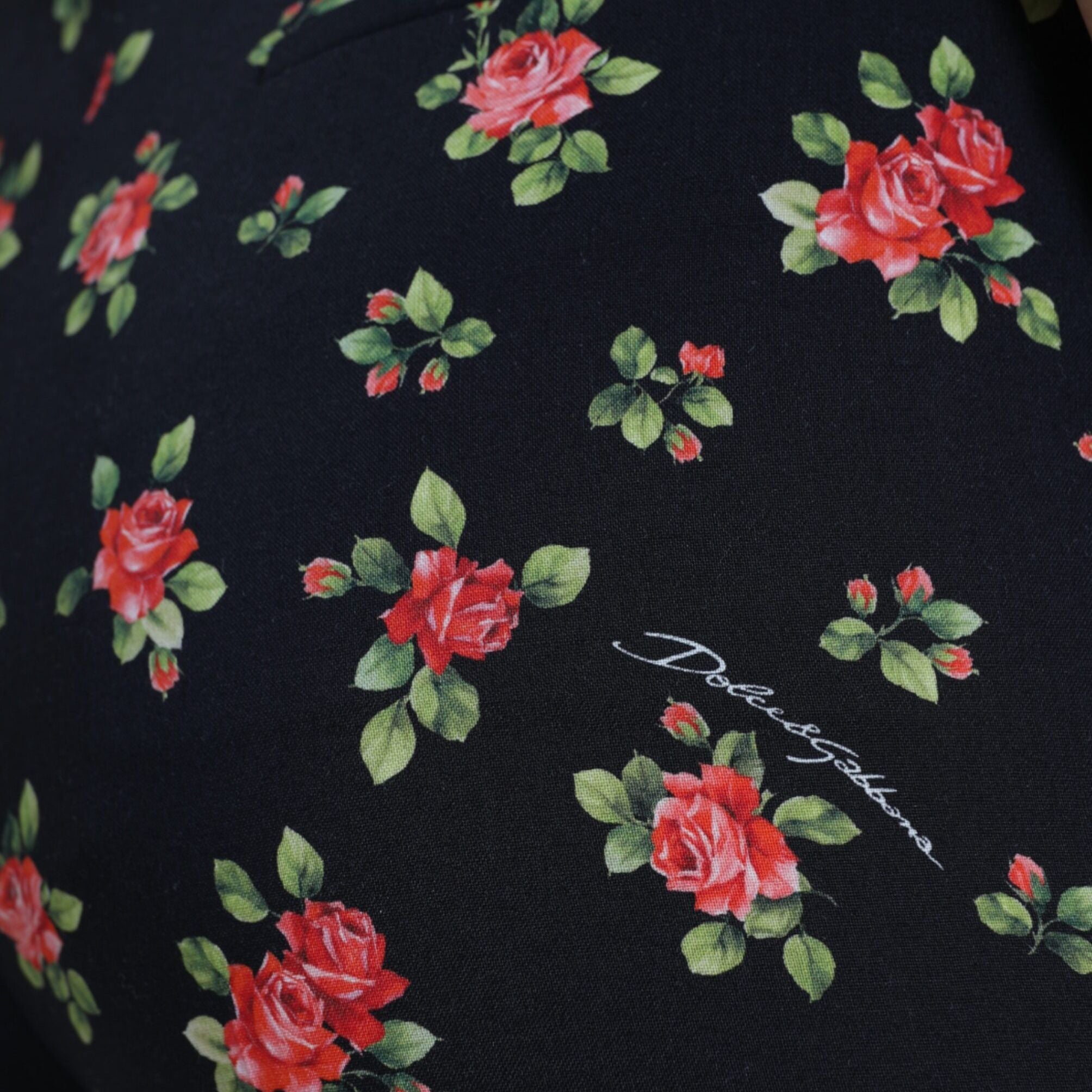 Dolce & Gabbana Black Floral Wool High Waist Tapered Pants
