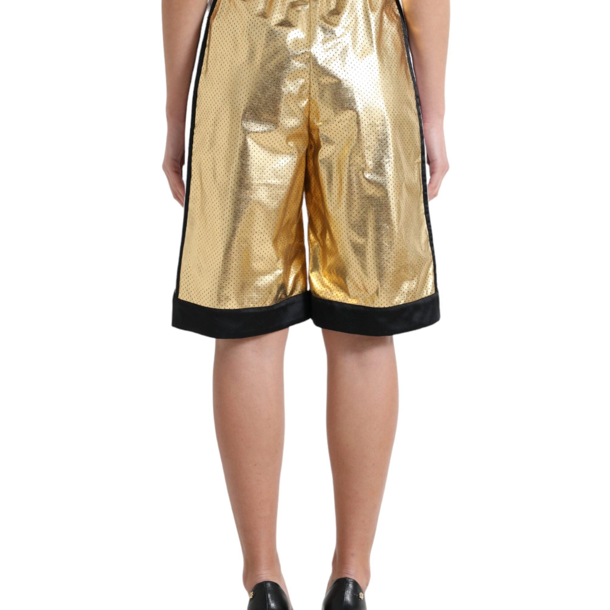 Dolce & Gabbana Gold Polyester Perforated High Waist Shorts