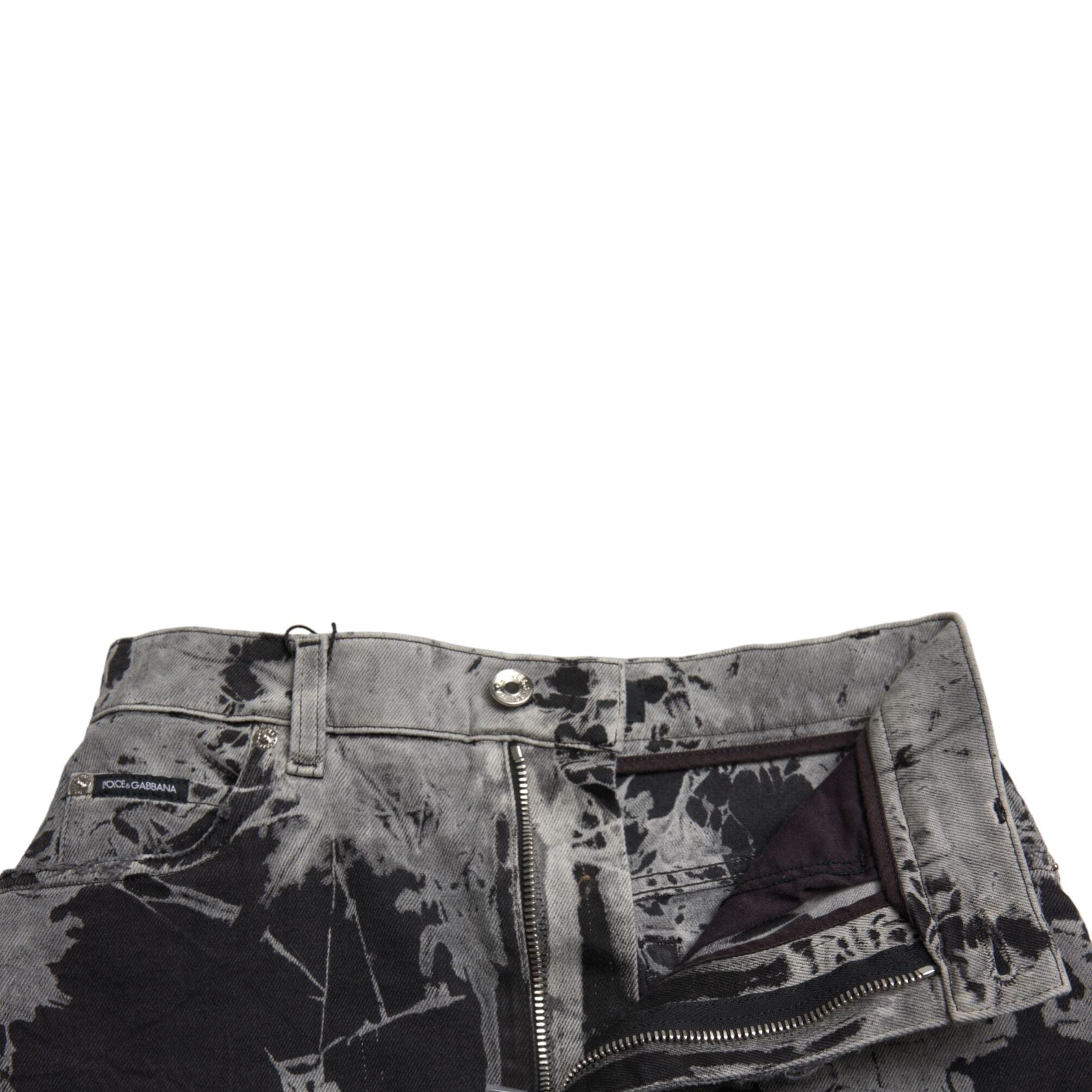 Dolce & Gabbana Black Gray Lace Cotton High Waist Denim Mini Skirt