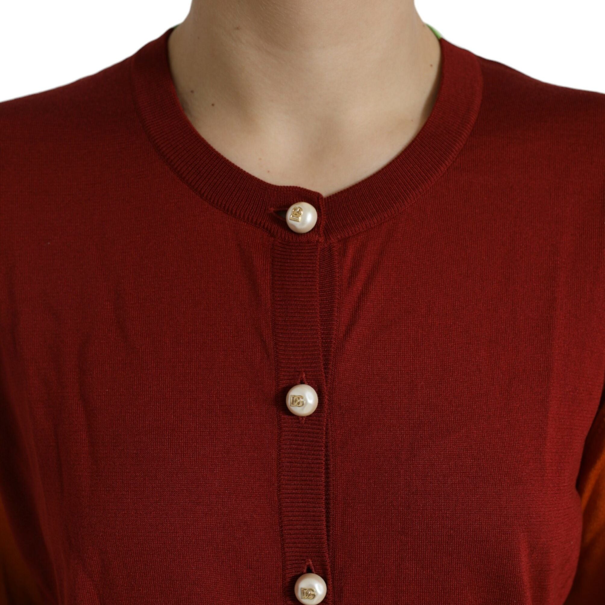 Dolce & Gabbana Multicolor Cardigan Color Block Silk Crewneck Sweater